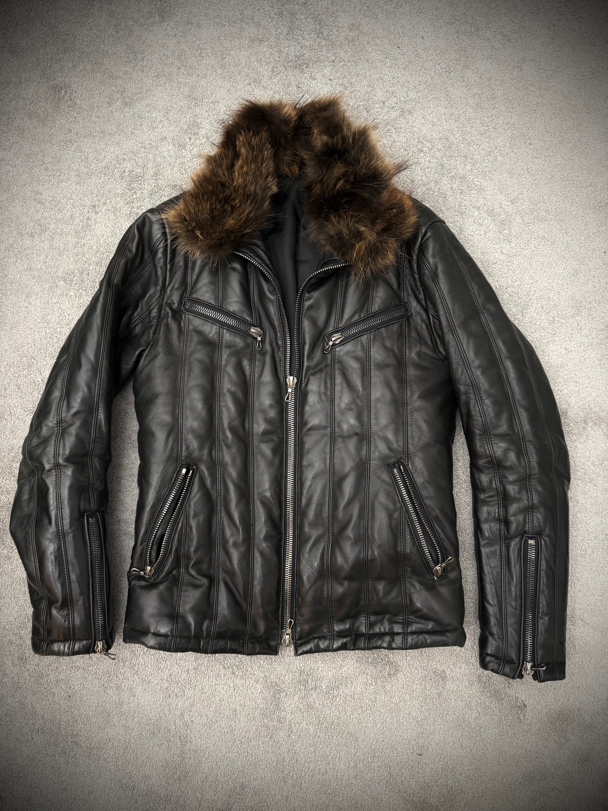 Shellac heavy leather puffer jacket