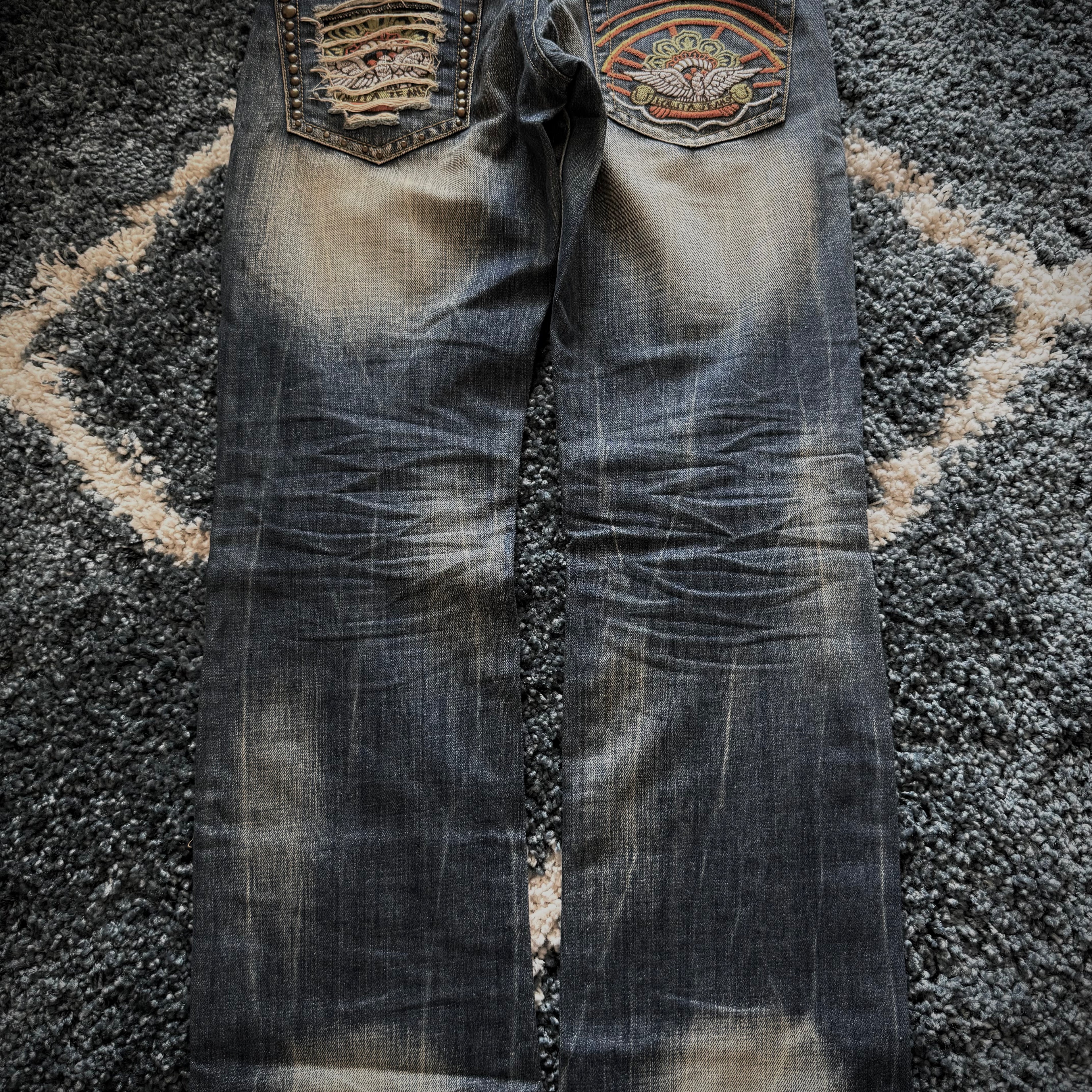 Lolita detailed studded flared denim