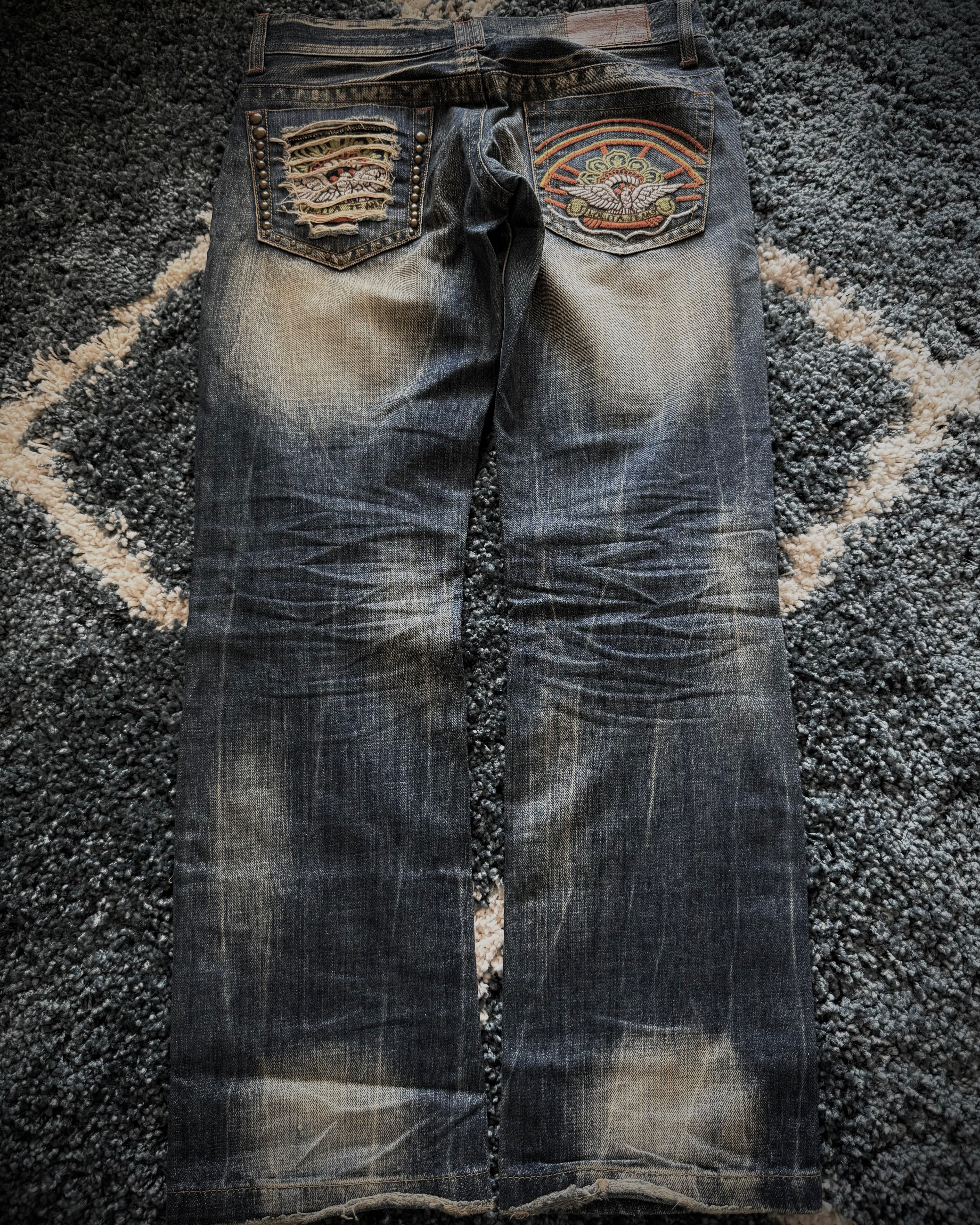 Lolita detailed studded flared denim