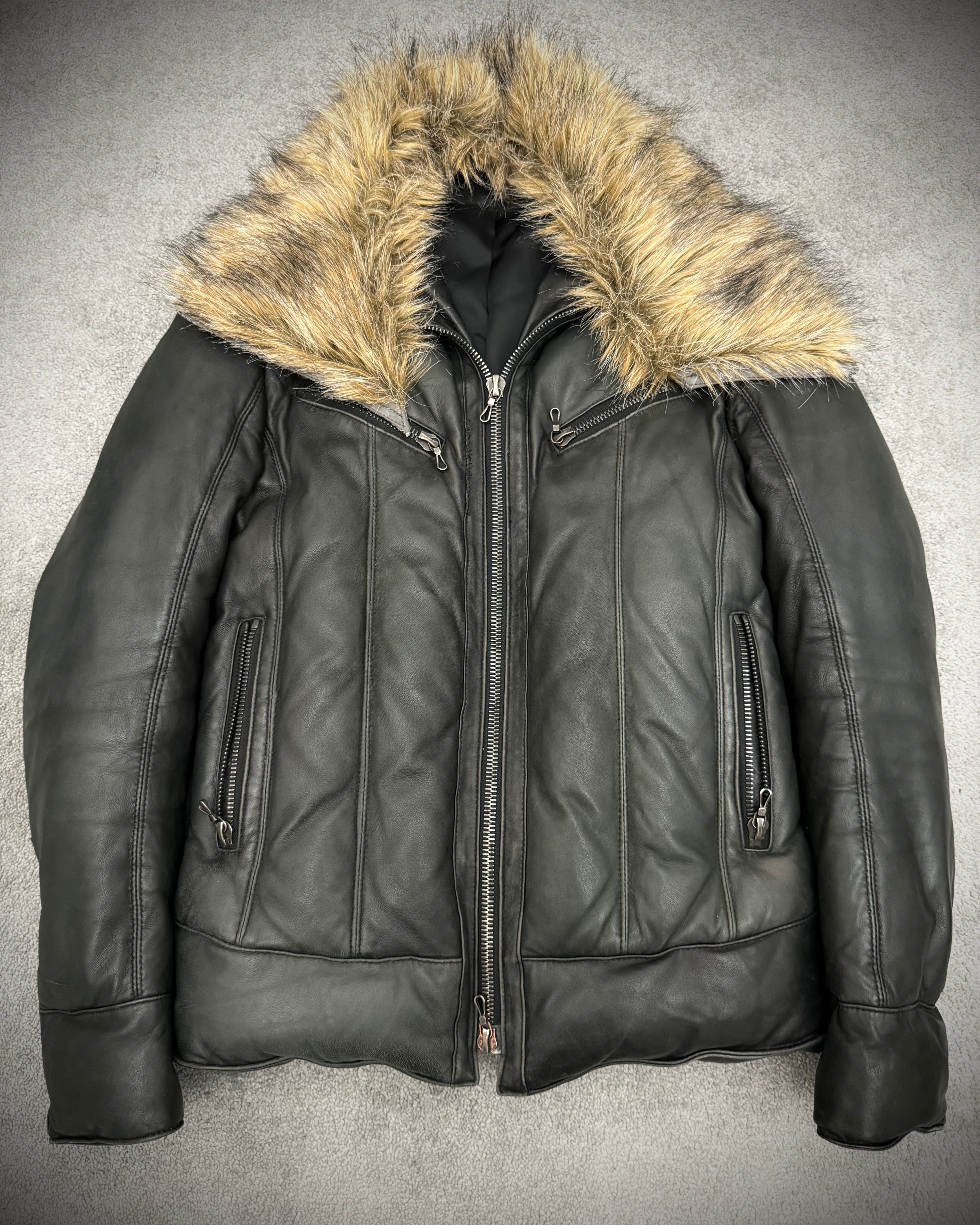 Shellac Fur madness puffer leather jacket