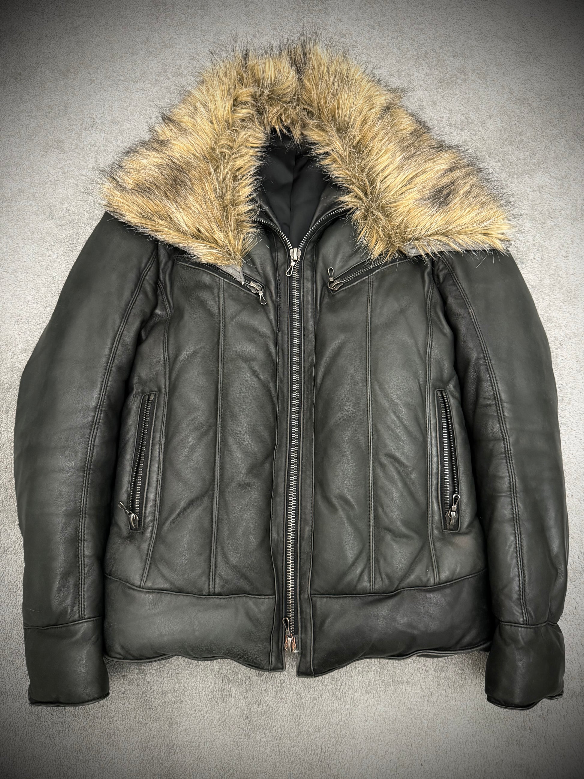 Shellac Fur madness puffer leather jacket