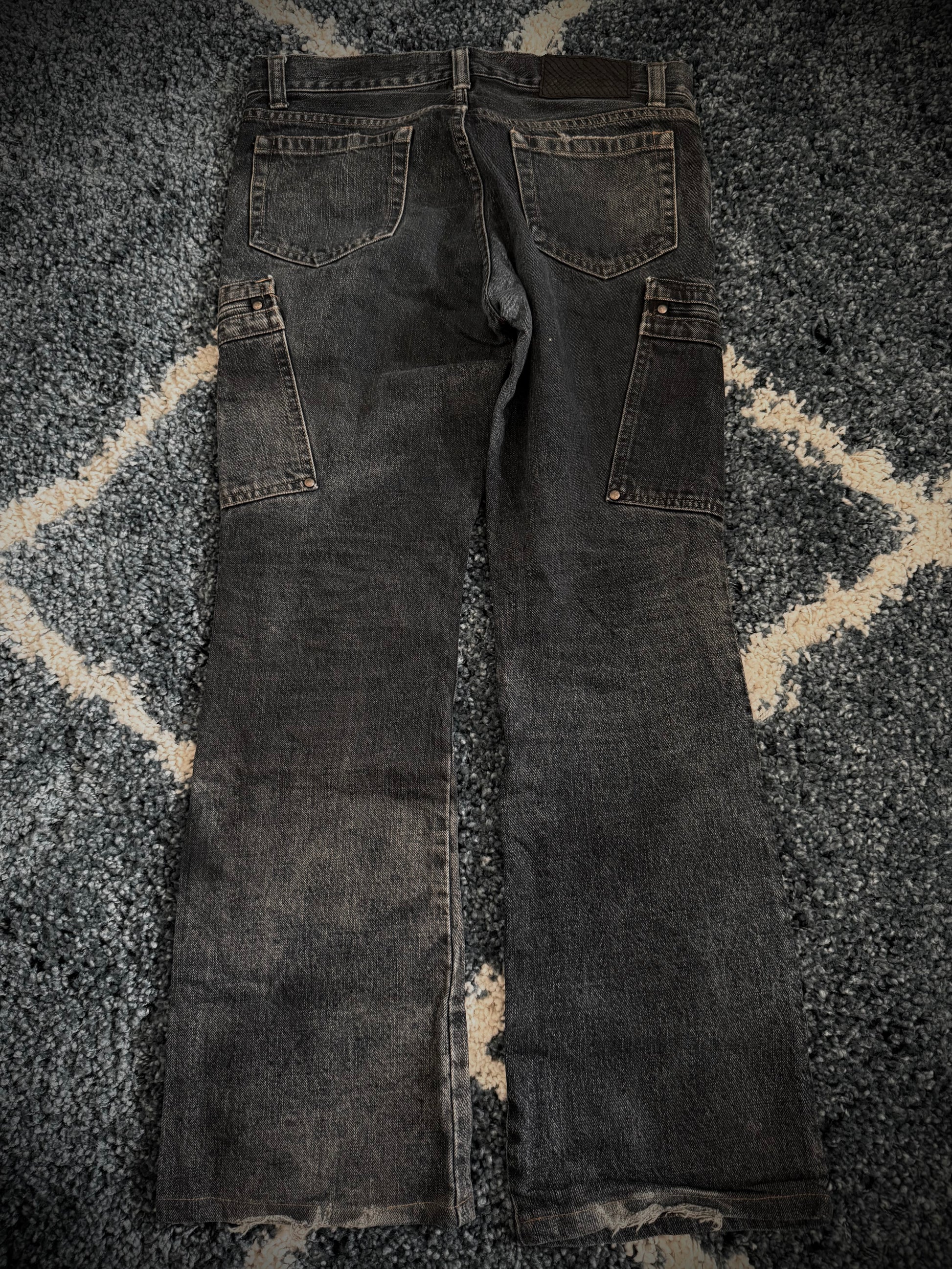 5351 Pour Les Hommes Snakeskin patch flared denim