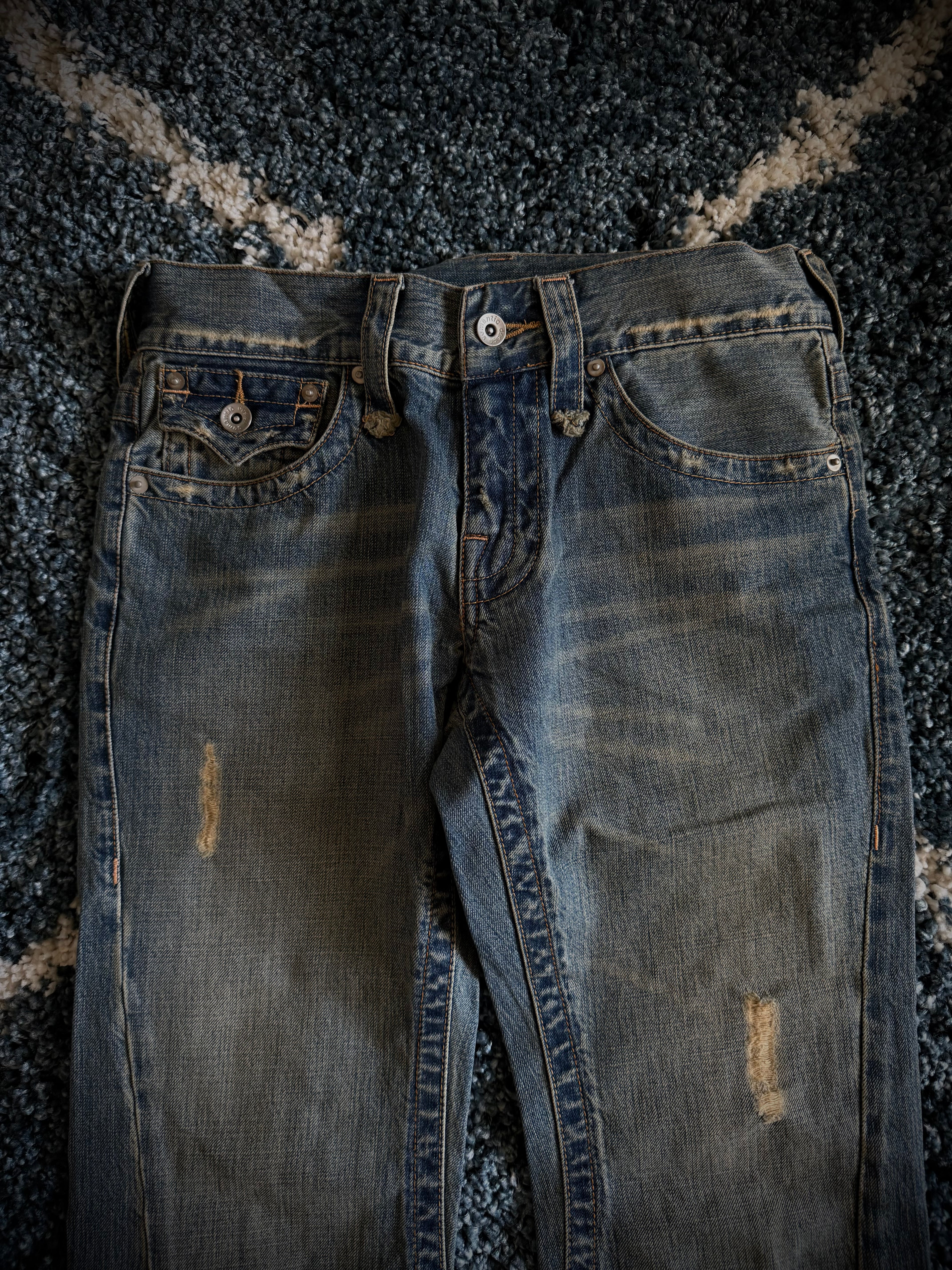 Semantic Design Distressed Flared Denim