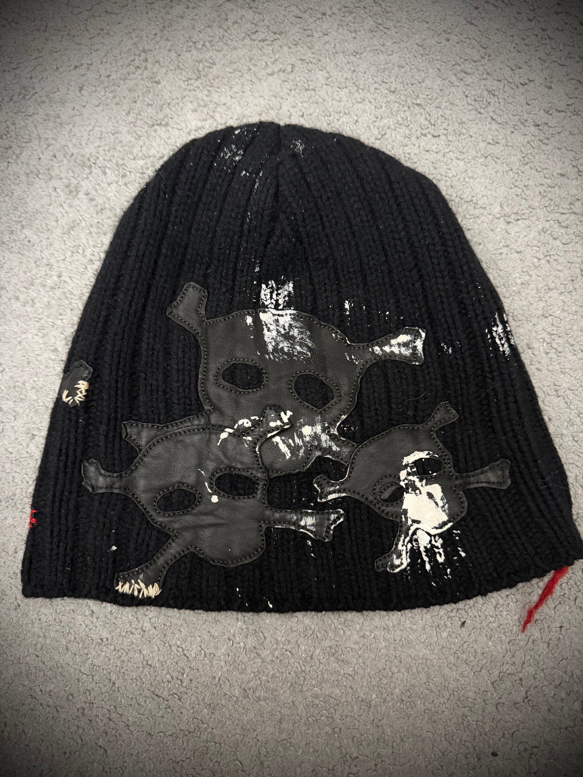 L.G.B. skull Leather Patched Beanie
