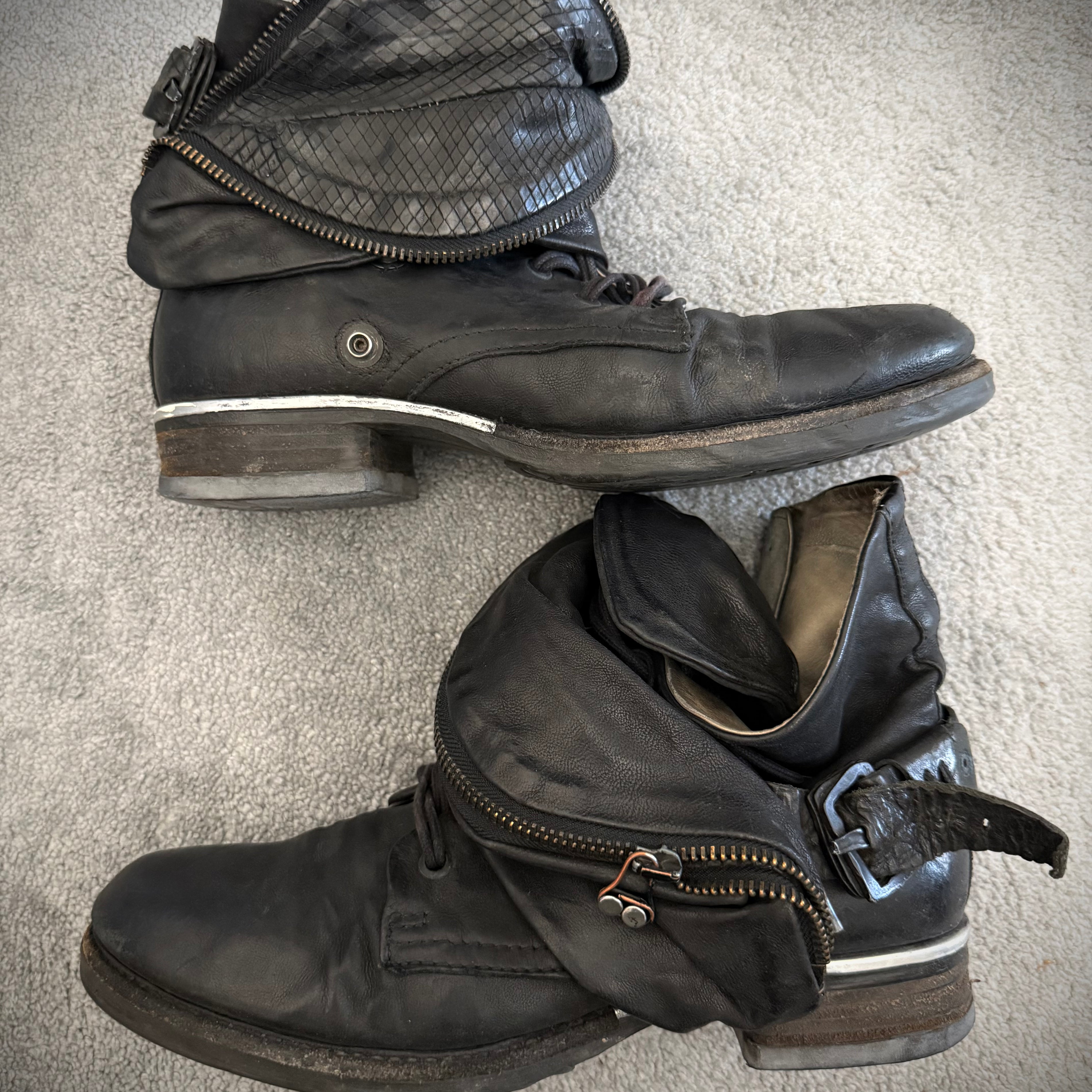 A.S 98 foldable snakeskin detachable buckled boots