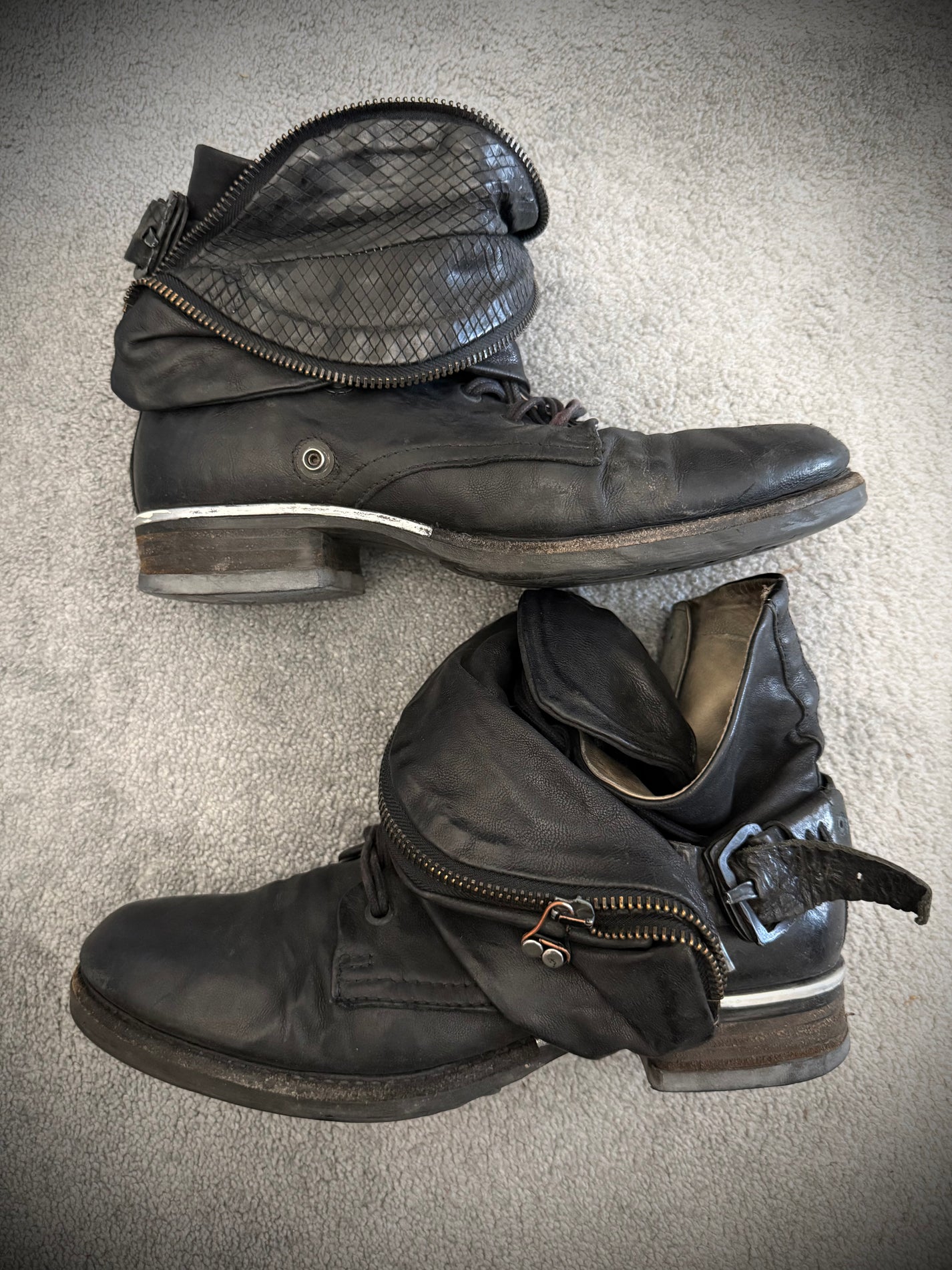 A.S 98 foldable snakeskin buckled boots