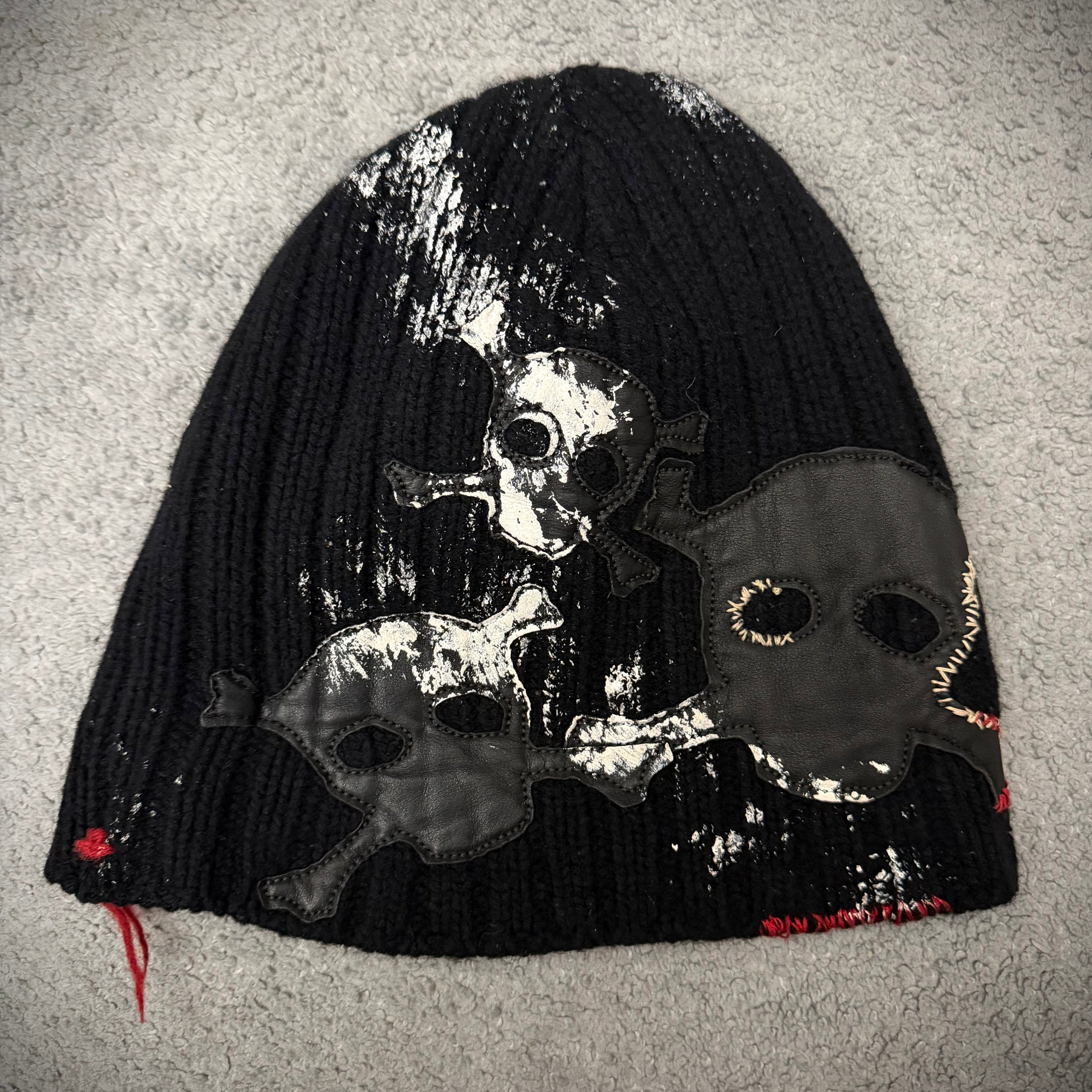 L.G.B. skull Leather Patched Beanie