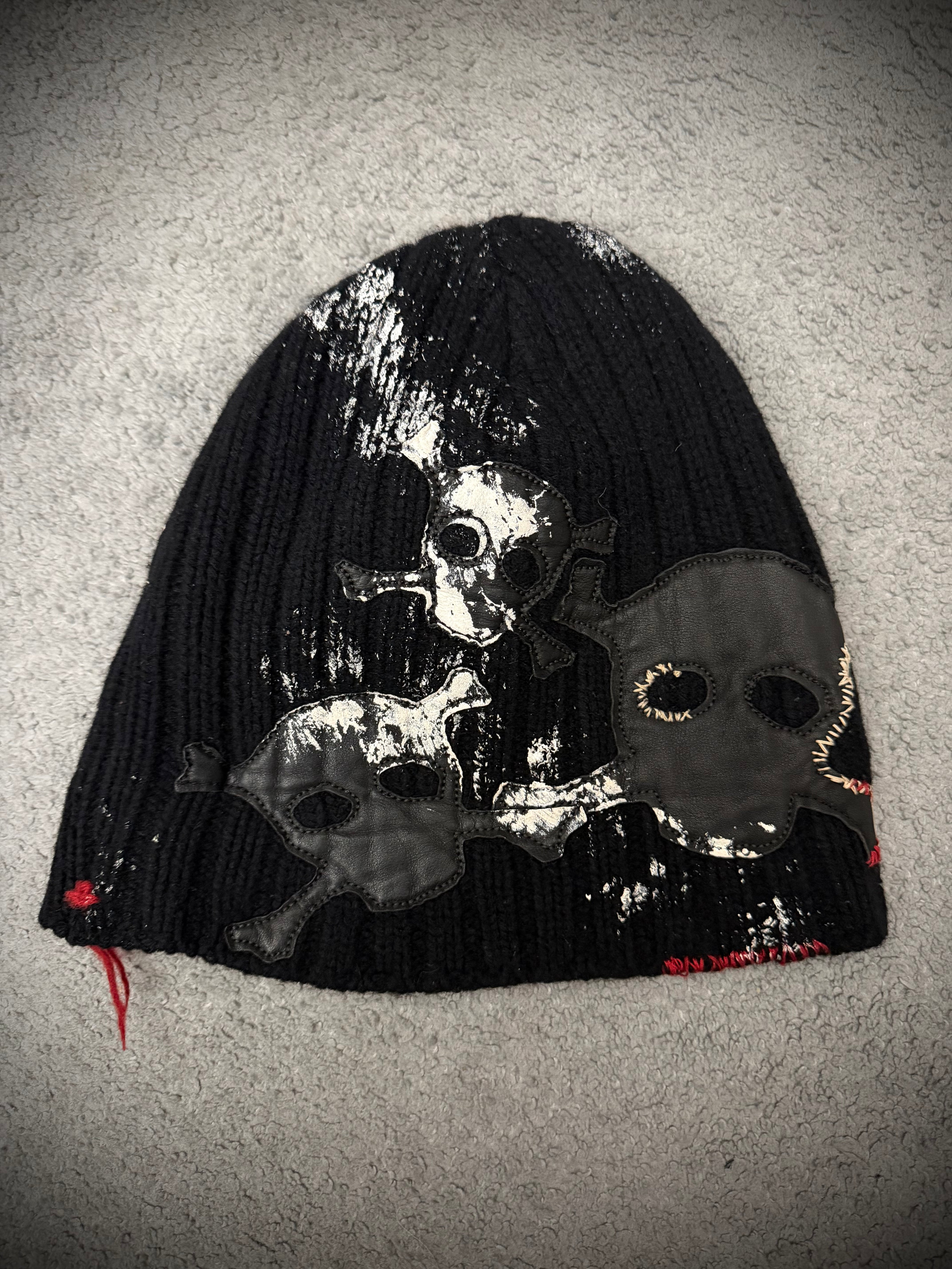 L.G.B. skull Leather Patched Beanie