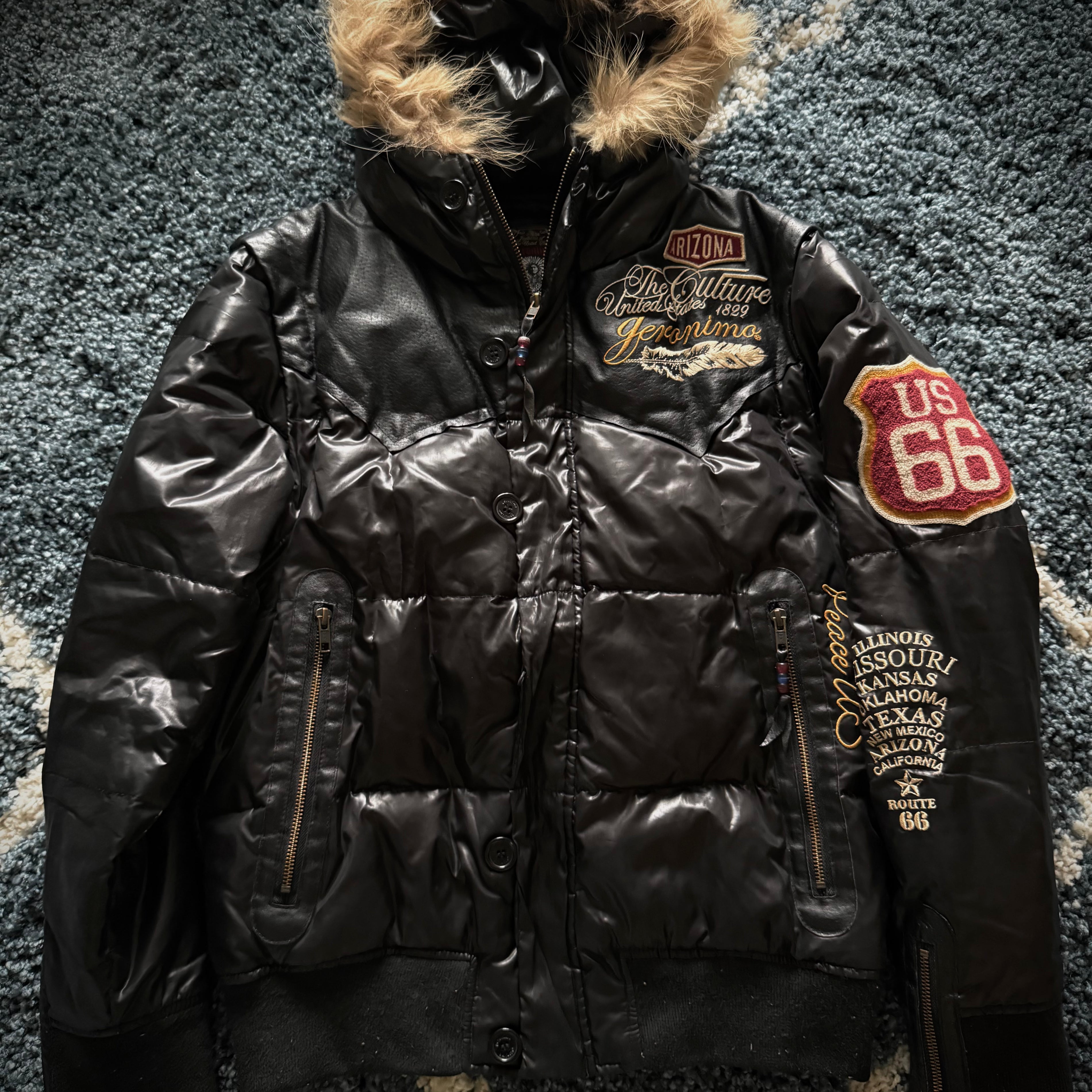 Geronimo patches convertible hardware fur puffer jacket