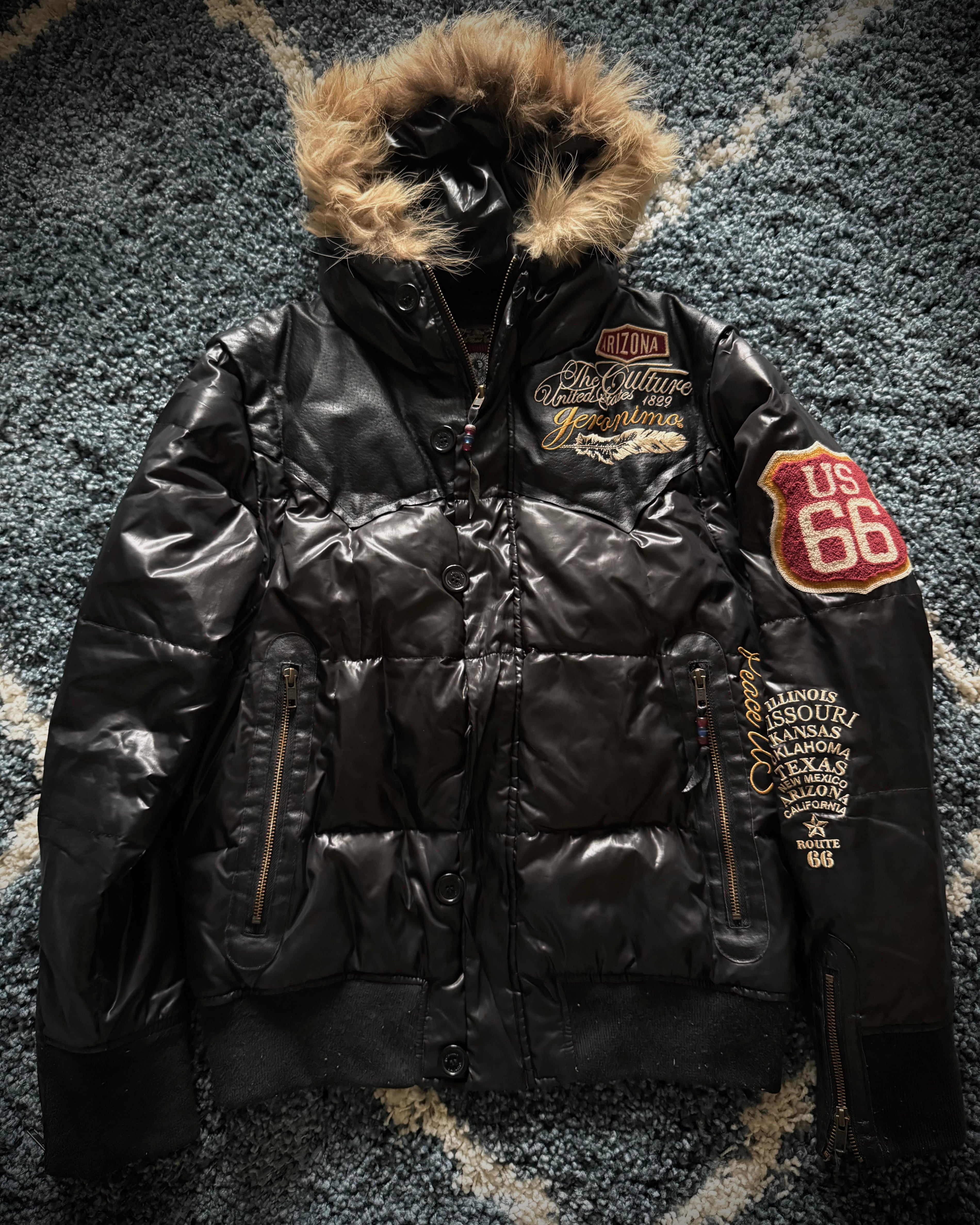 Geronimo patches convertible hardware fur puffer jacket