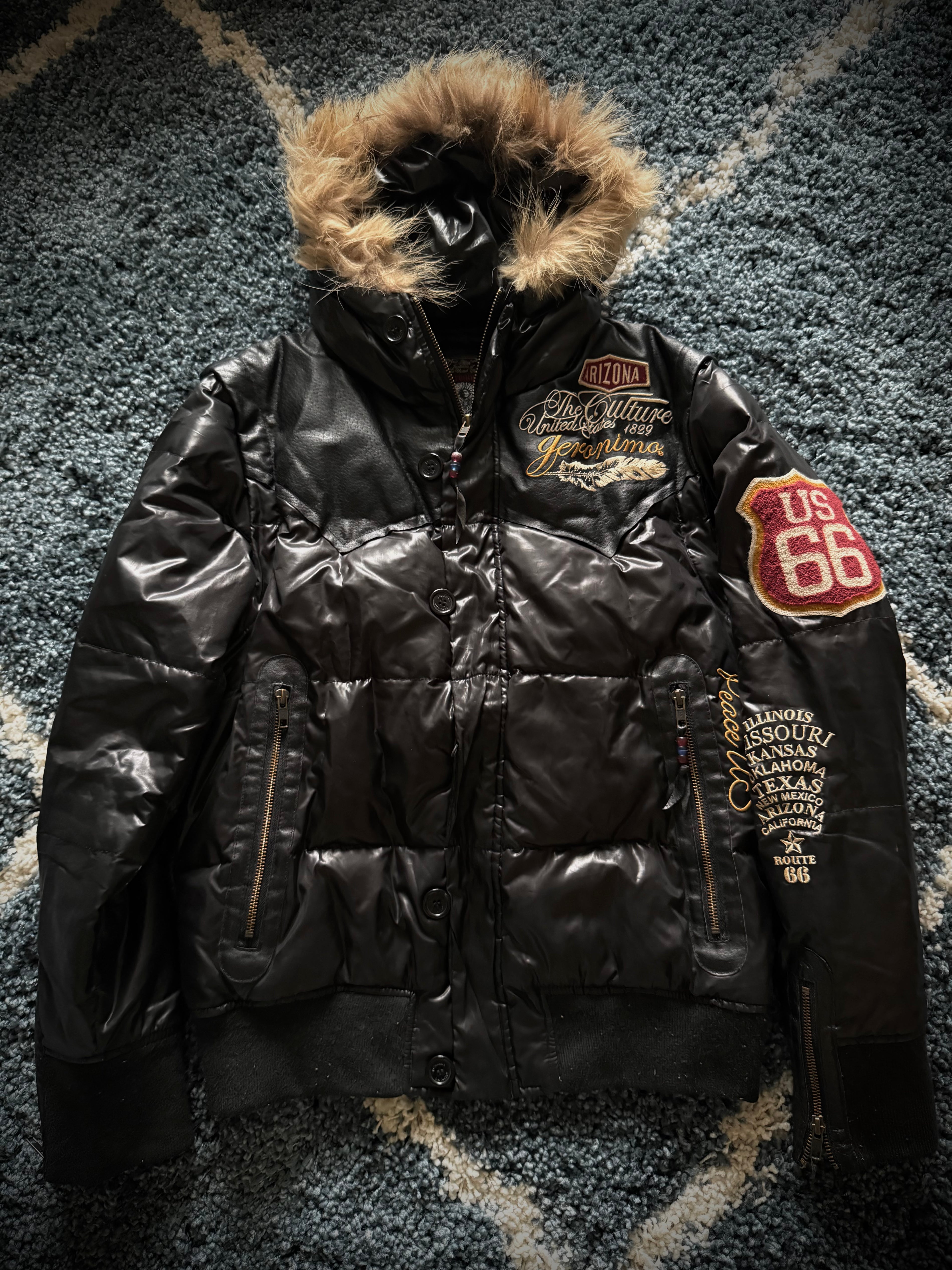 Geronimo patches convertible hardware fur puffer jacket