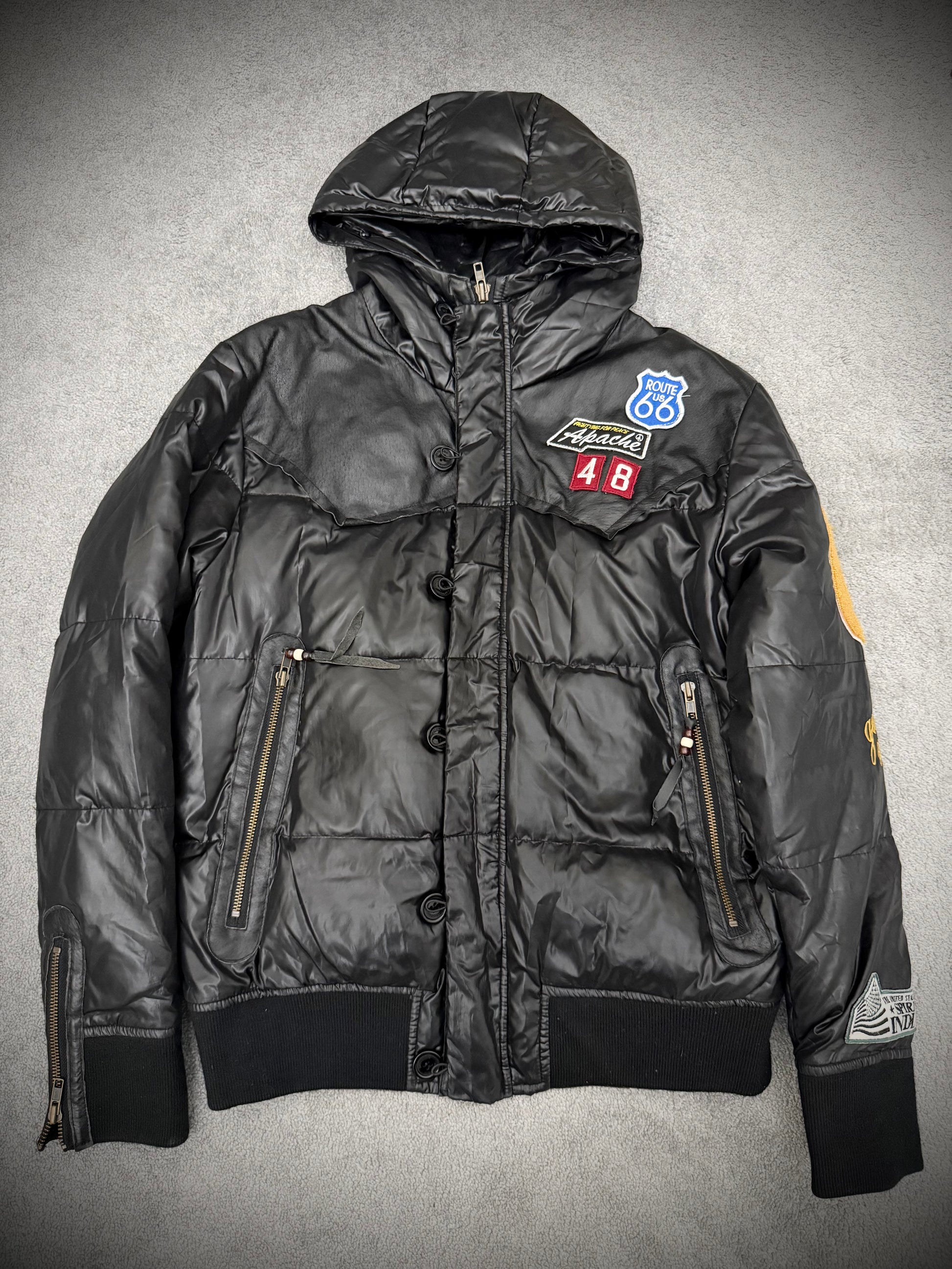 Geronimo patched leather hardware puffer jacket