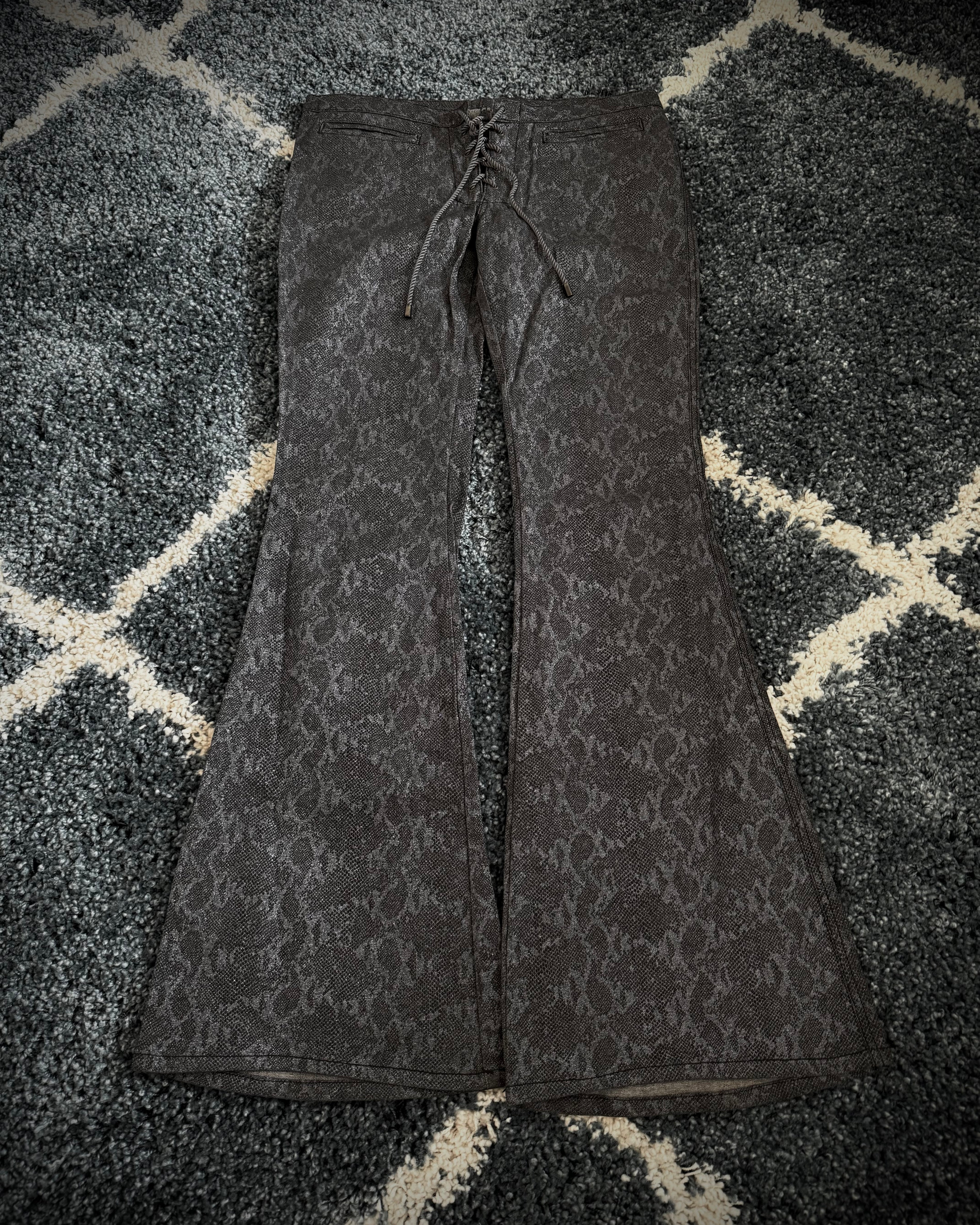 ROCK shiny laced up snakeskin flares