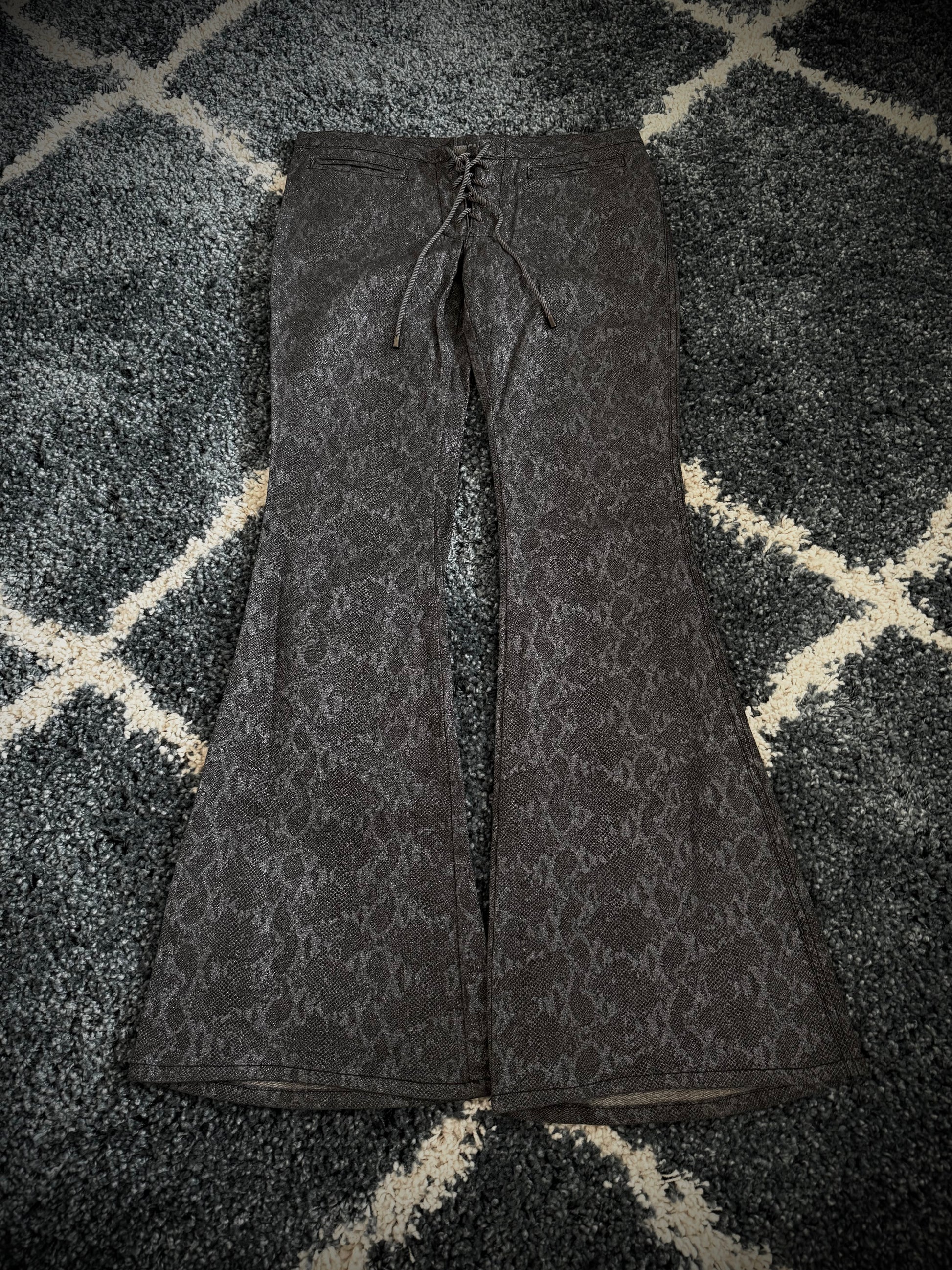 ROCK shiny laced up snakeskin flares