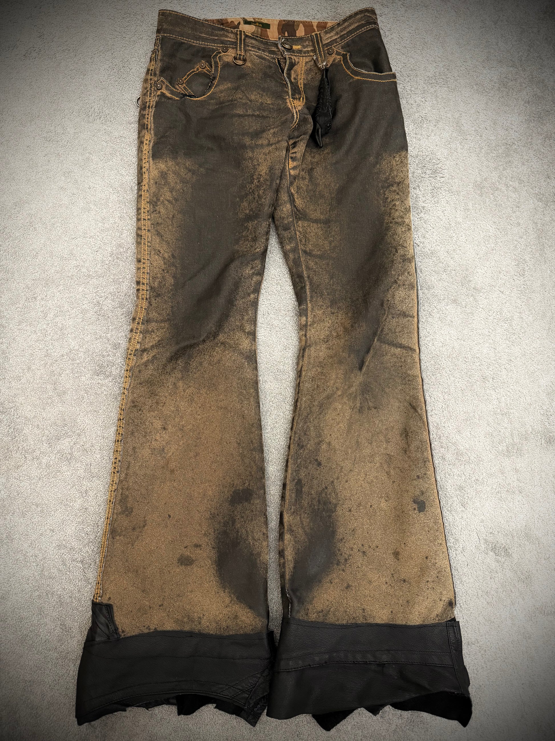 Obelisk Waxed Leather Detailed Flared Pants