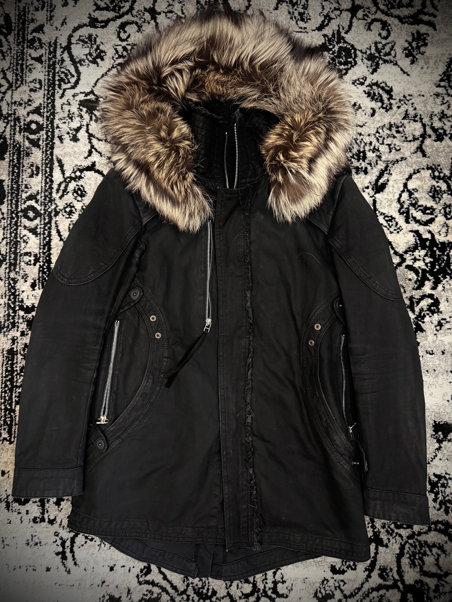 14th Addiction Fox Fur Waxed Gas Mask Parka Jacket