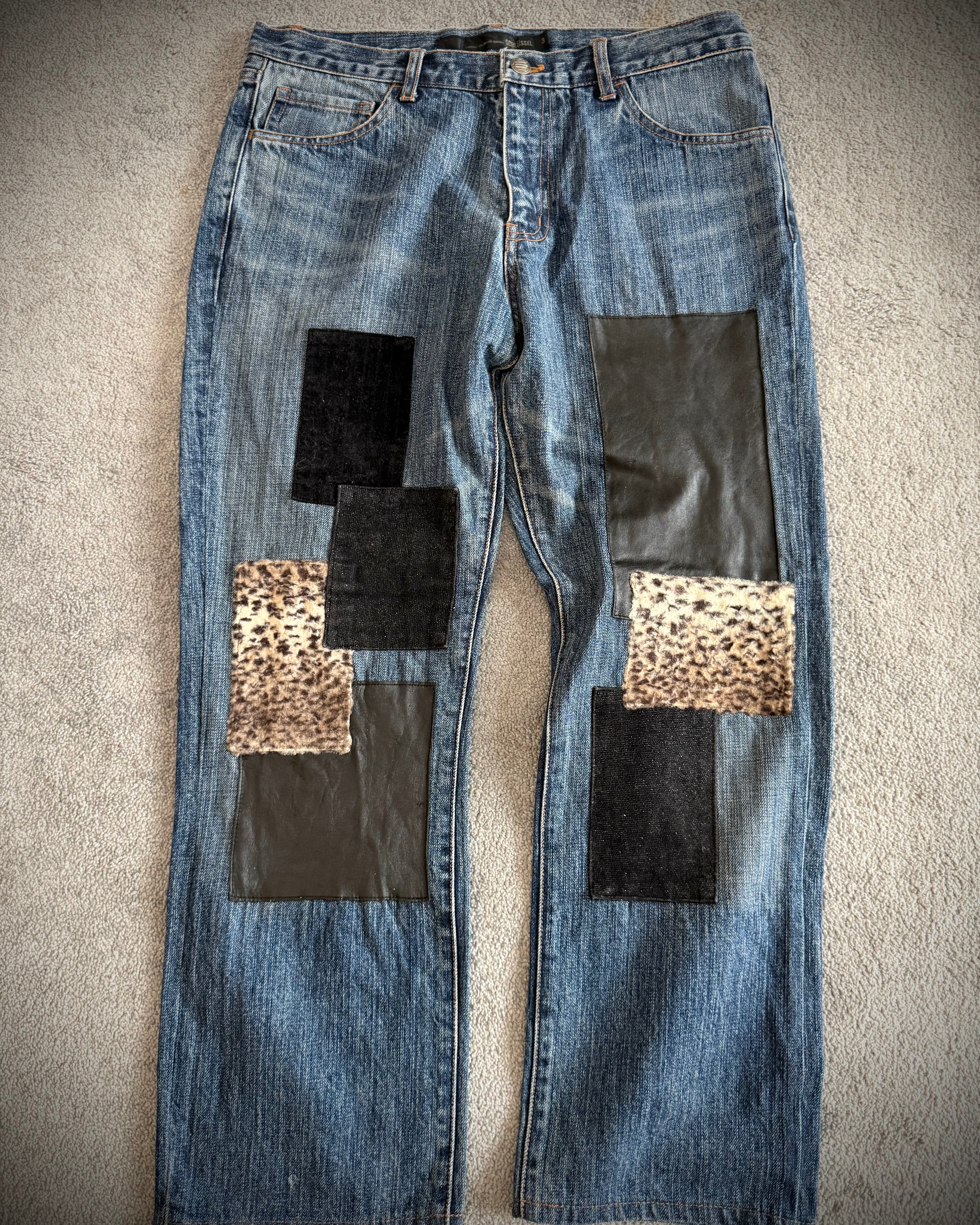Schlussel snakecoin Leopard patched flared jeans