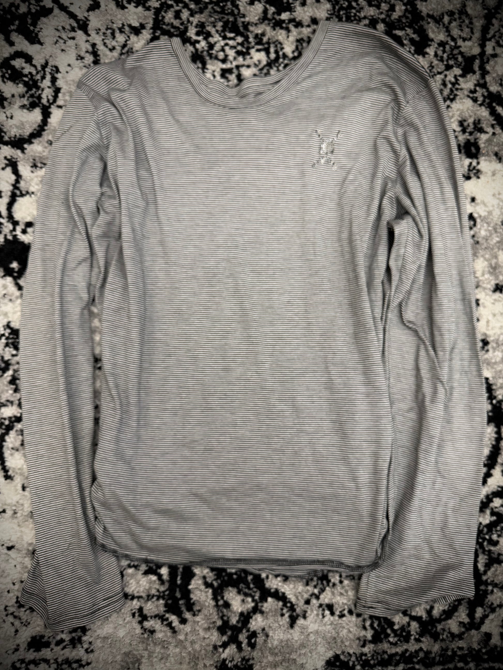 Roen Pinstripe Rhinestone Skull Longsleeve