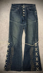 Tornado Mart Laced Up Tribal Flared Denim Pants