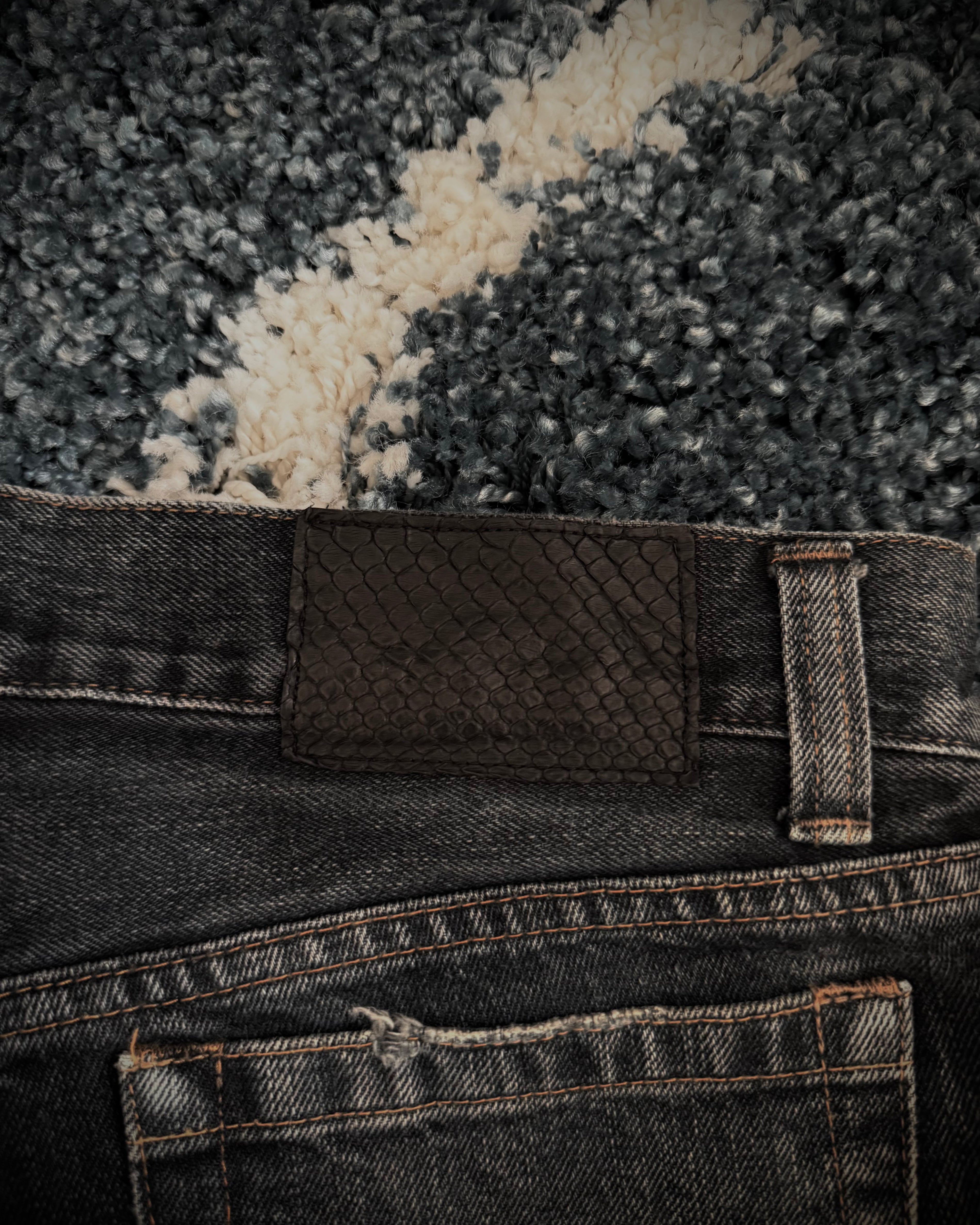 5351 Pour Les Hommes Snakeskin patch flared denim