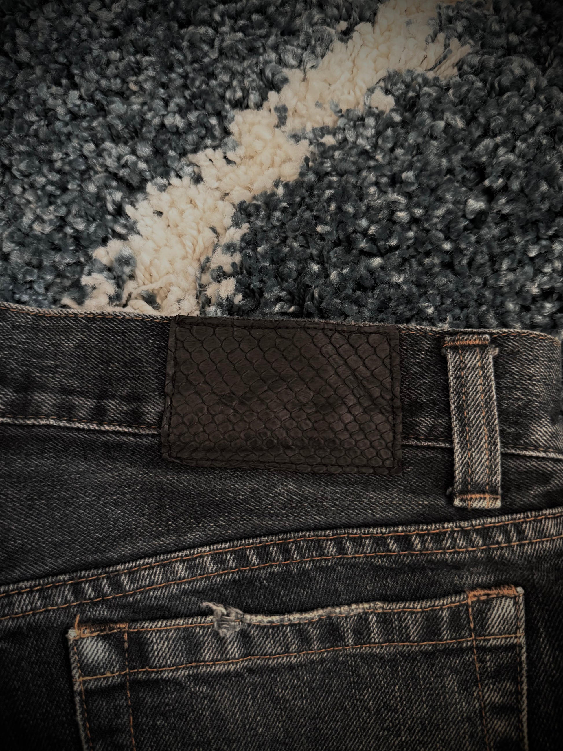 5351 Pour Les Hommes Snakeskin patch flared denim