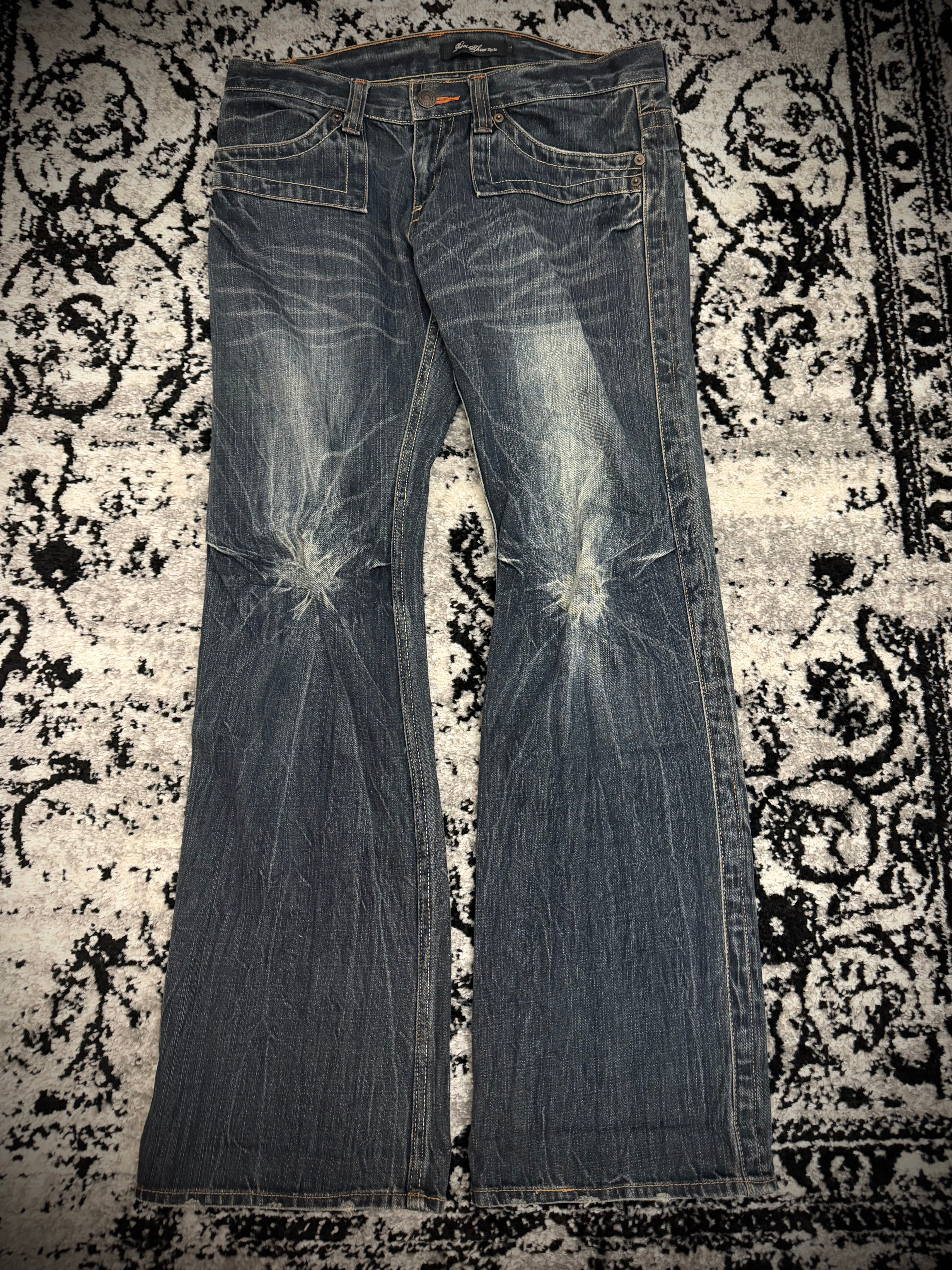 Root Flap Pocket Slashed Knee Flared Pants