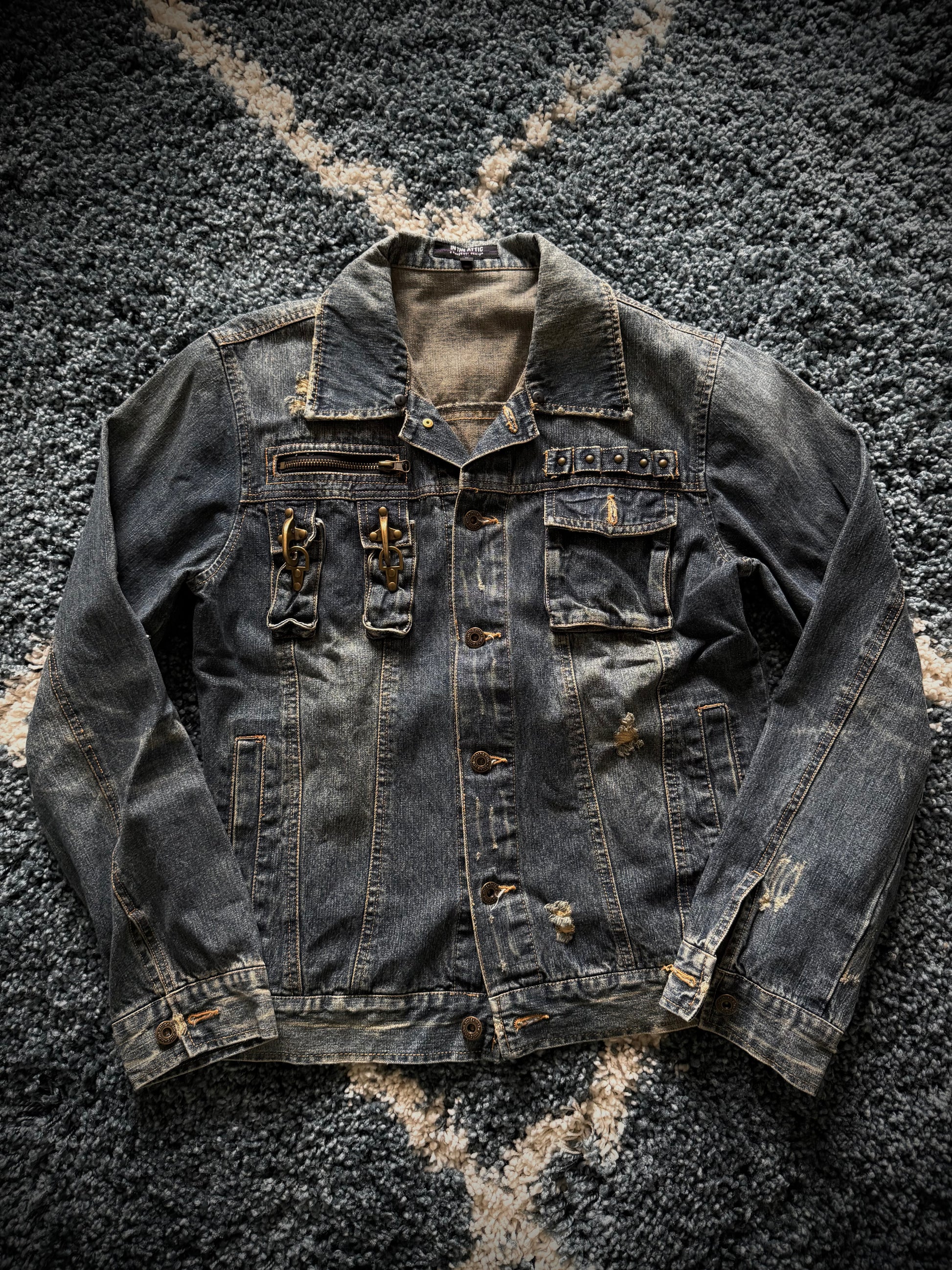 In the attic distressed cigarette holder denim jacket