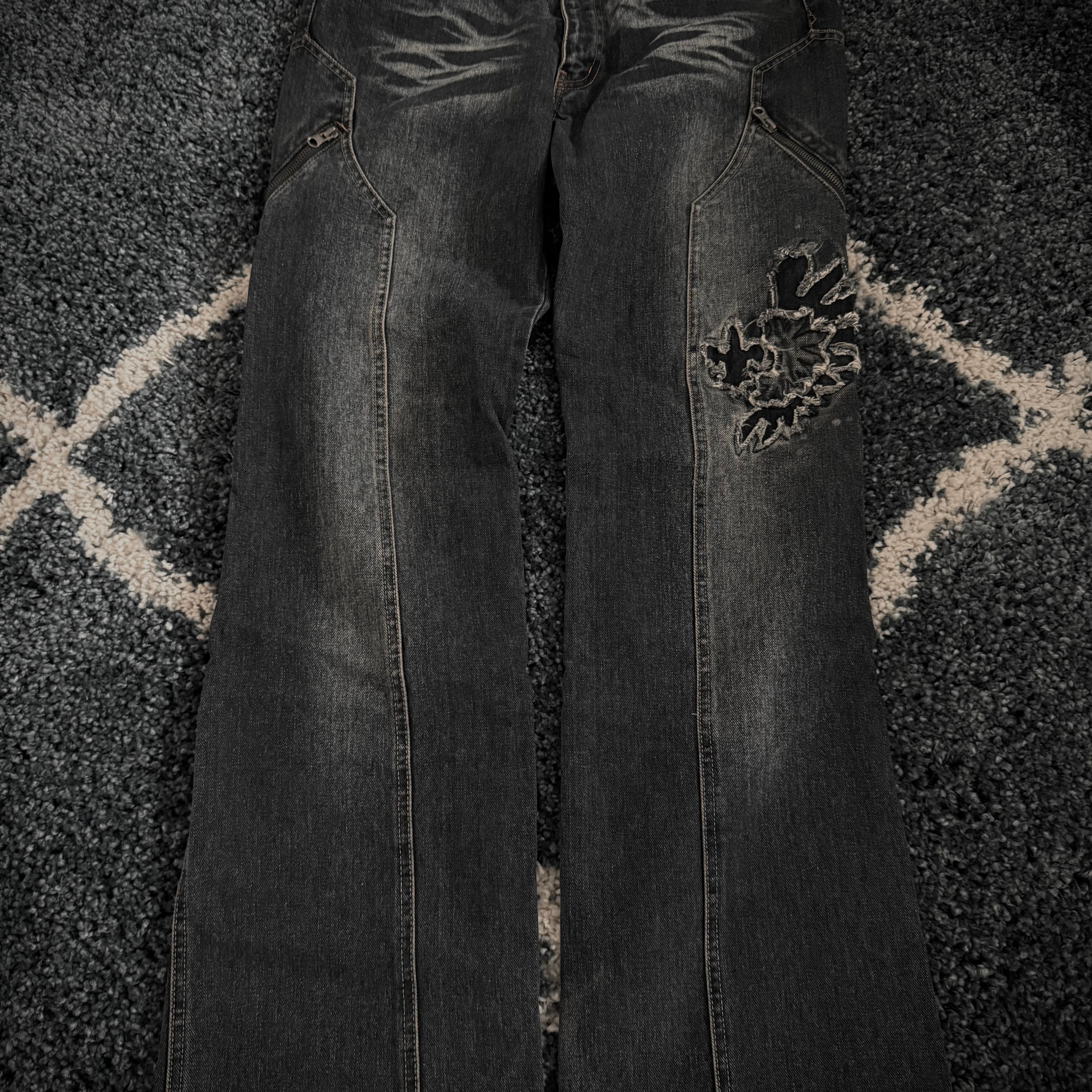 Custom Culture side zipp tribal flared denim