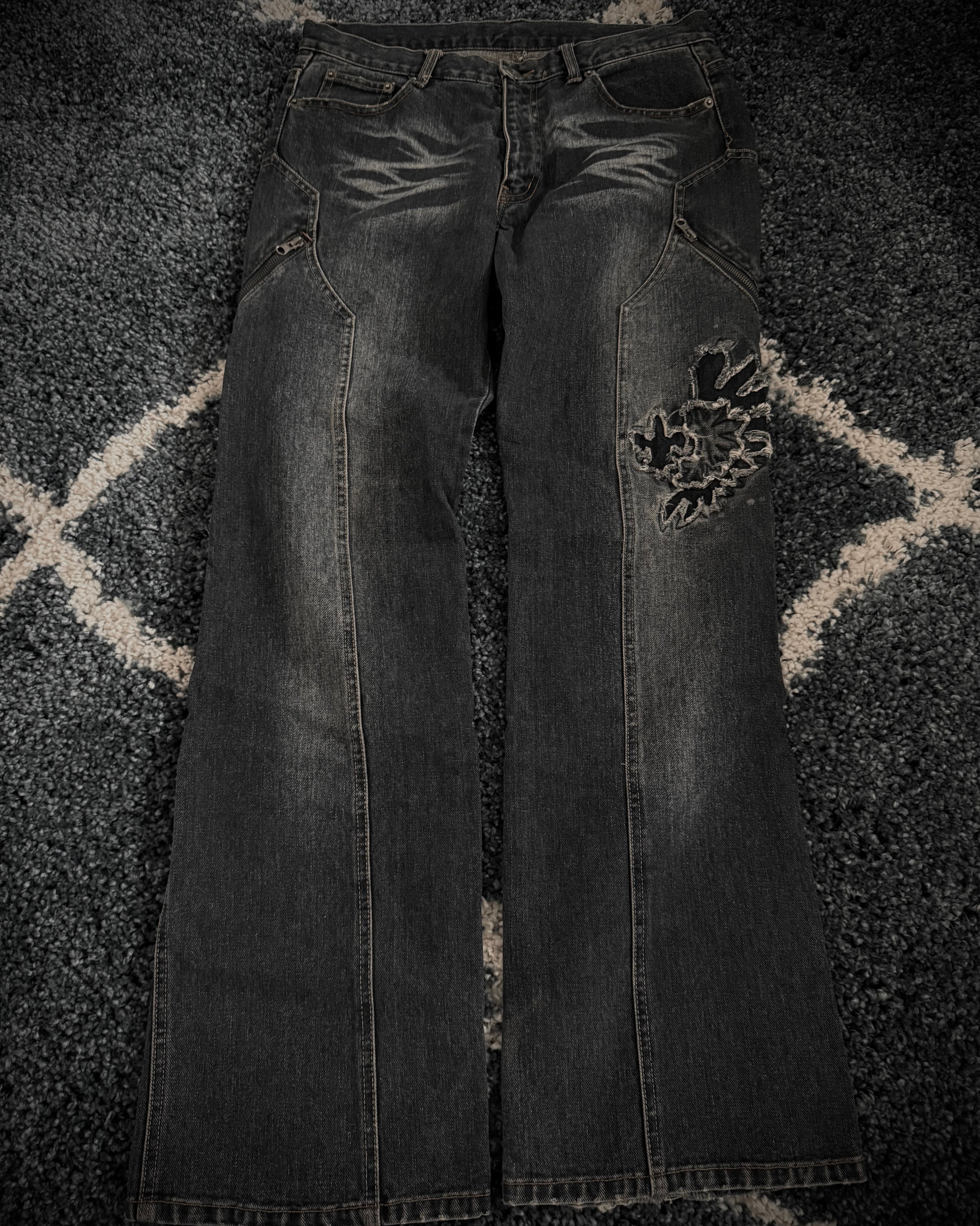 Custom Culture side zipp tribal flared denim