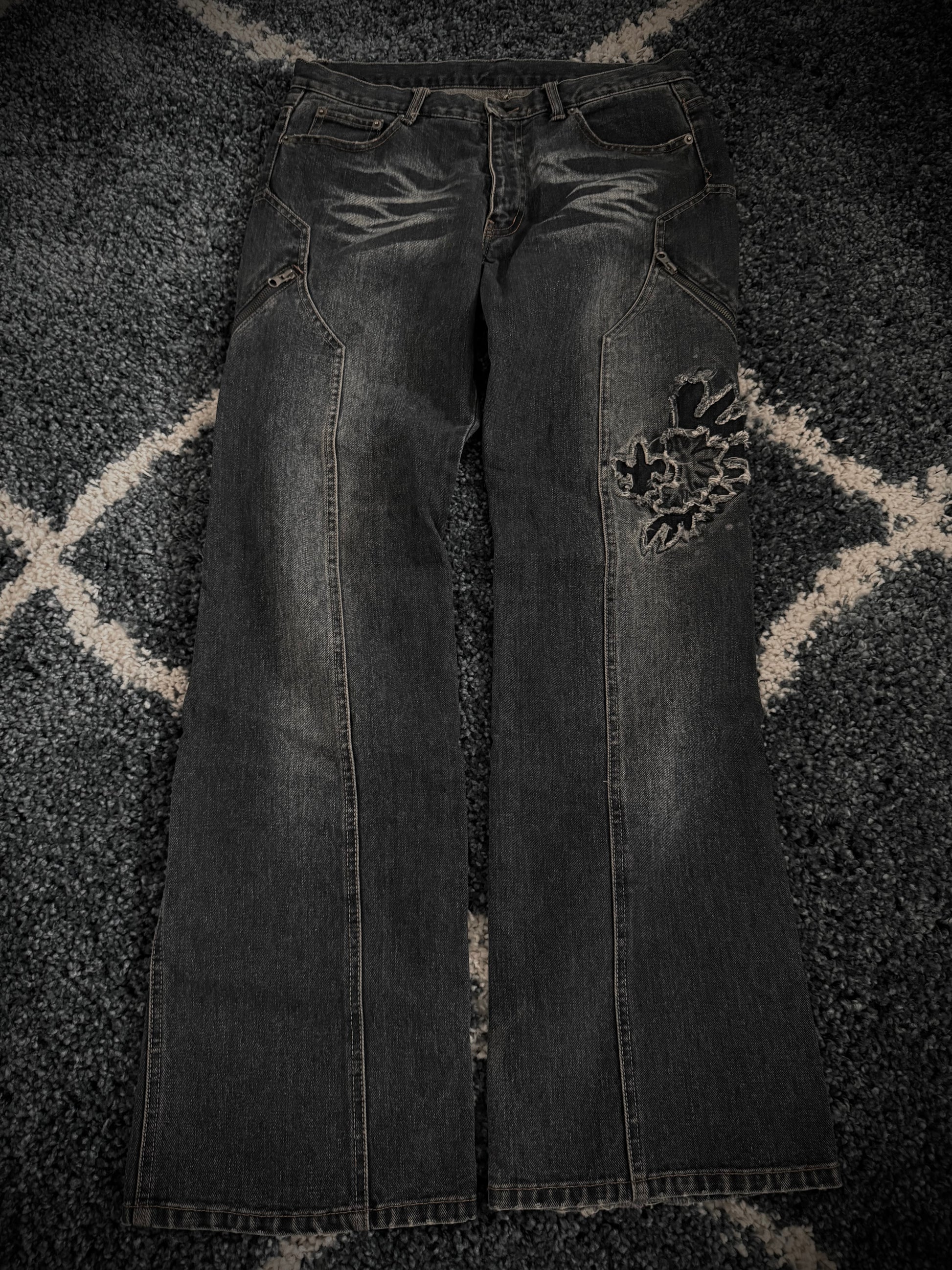 Custom Culture side zipp tribal flared denim