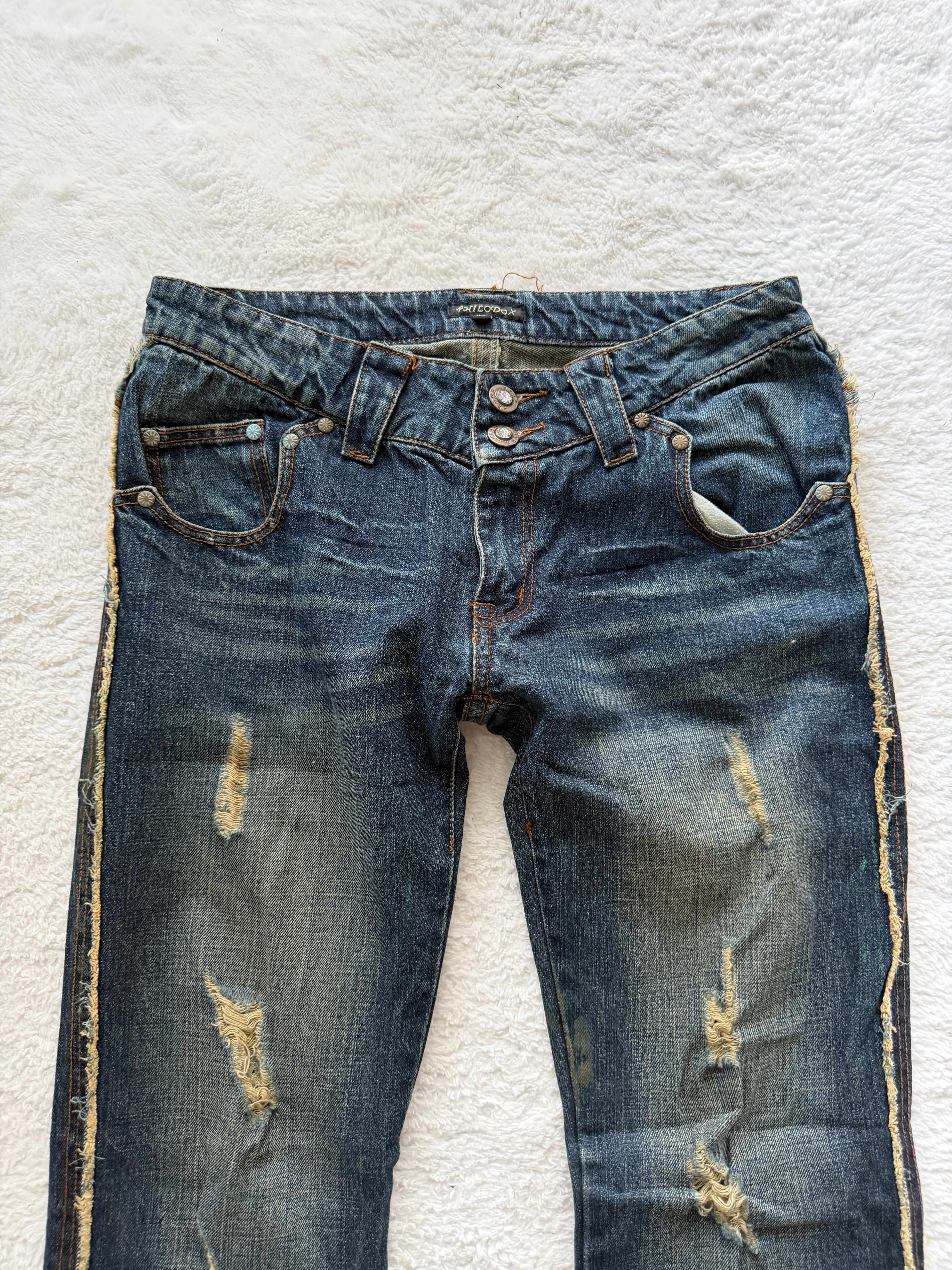 Philodox Crystal Distressed Flared Denim