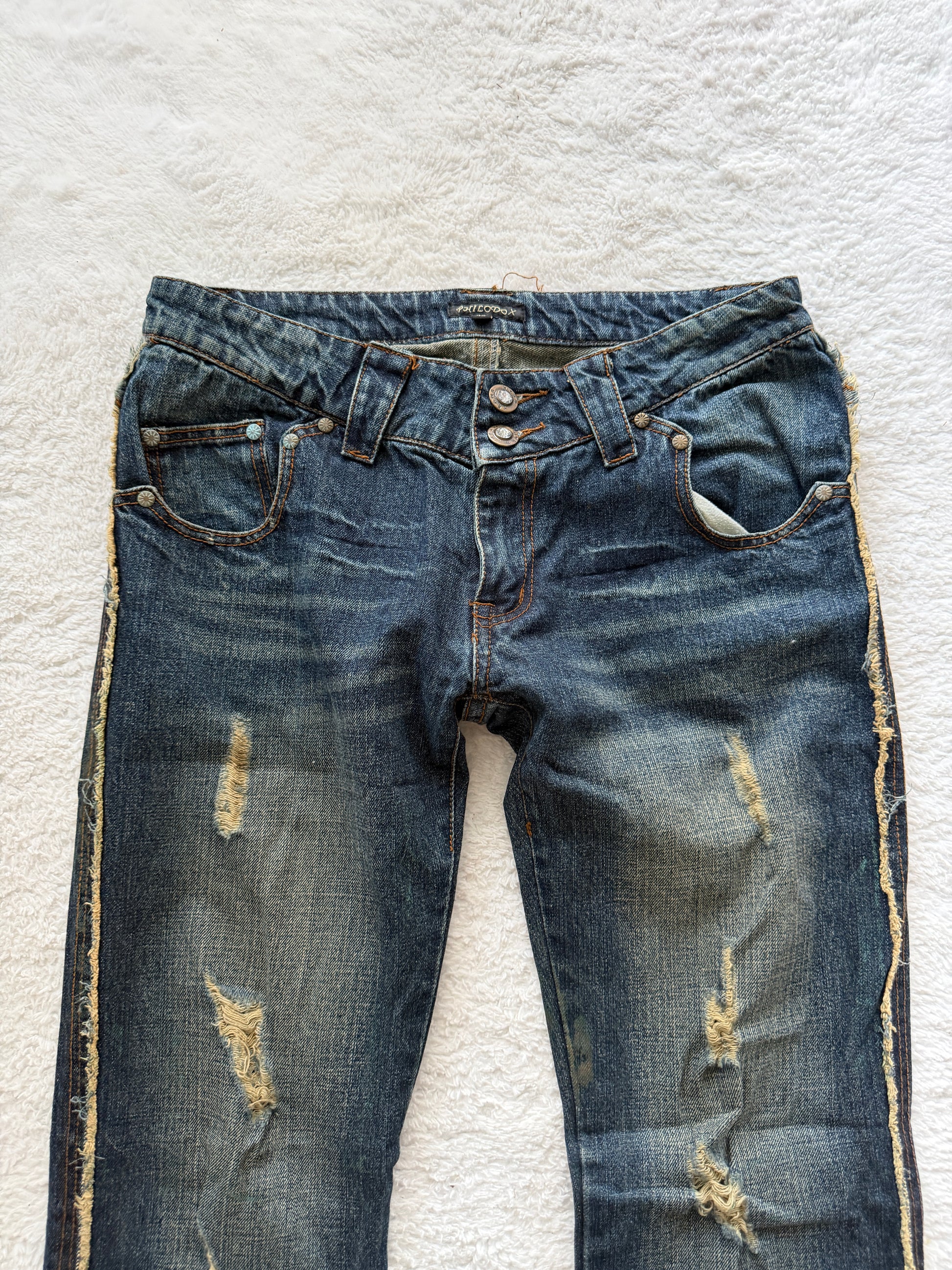 Philodox Crystal Distressed Flared Denim