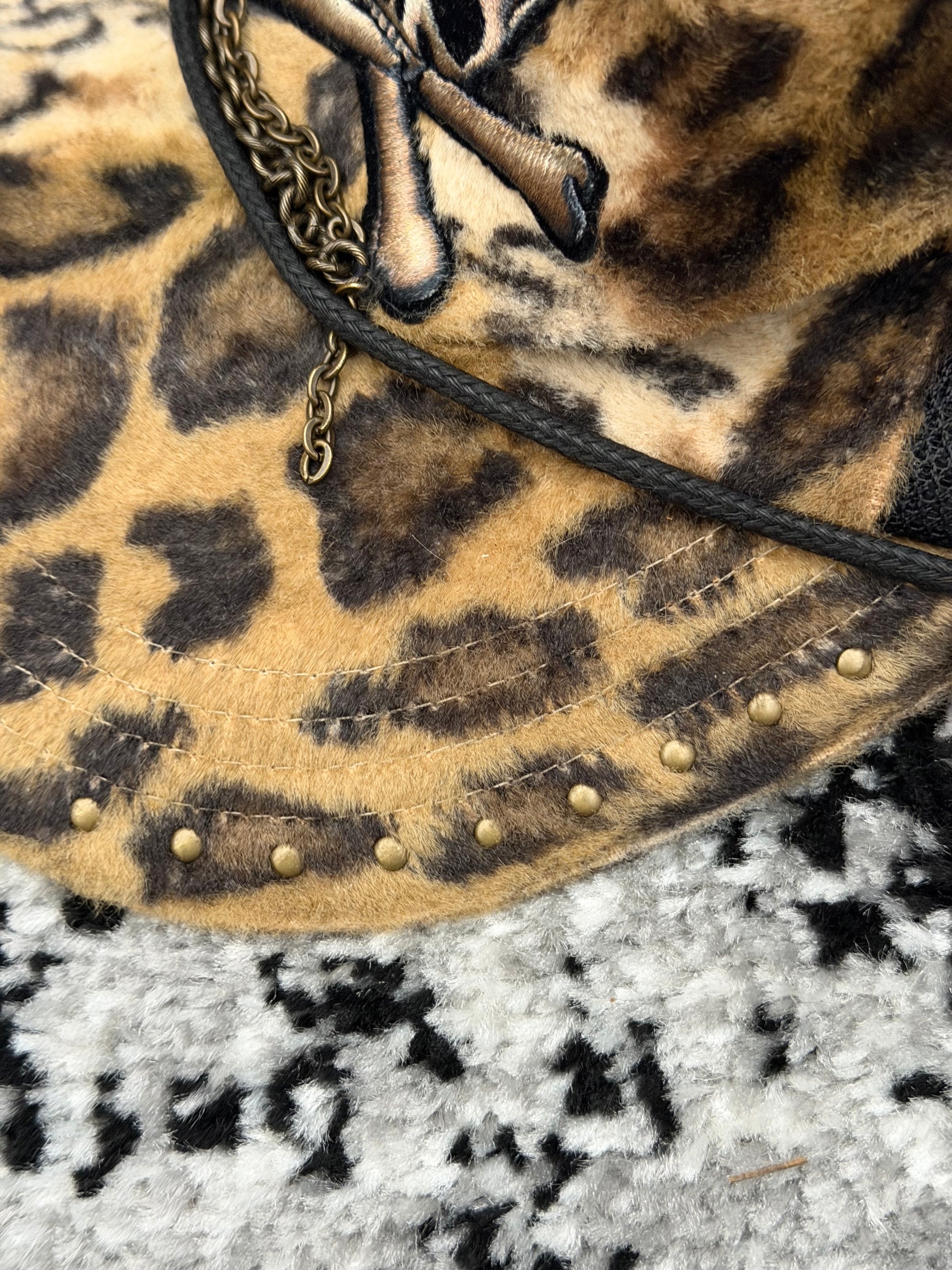 Roen Chained Leopard Fur Trucker Cap