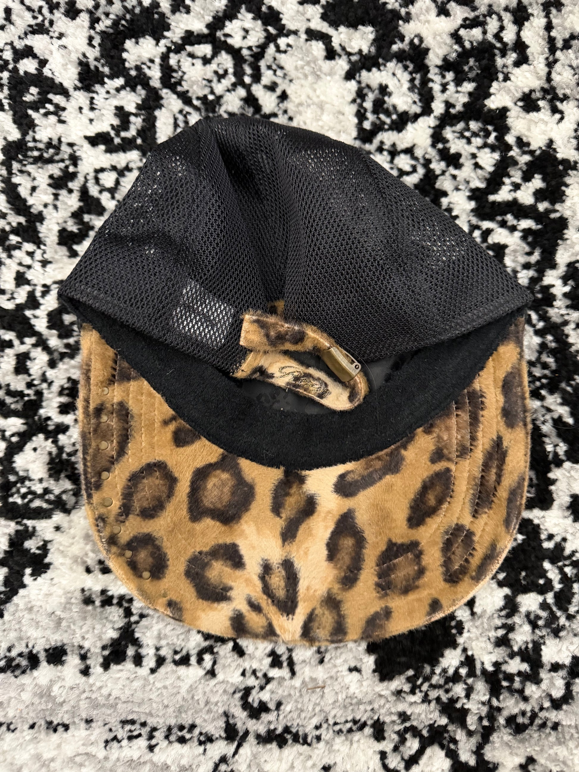 Roen Chained Leopard Fur Trucker Cap