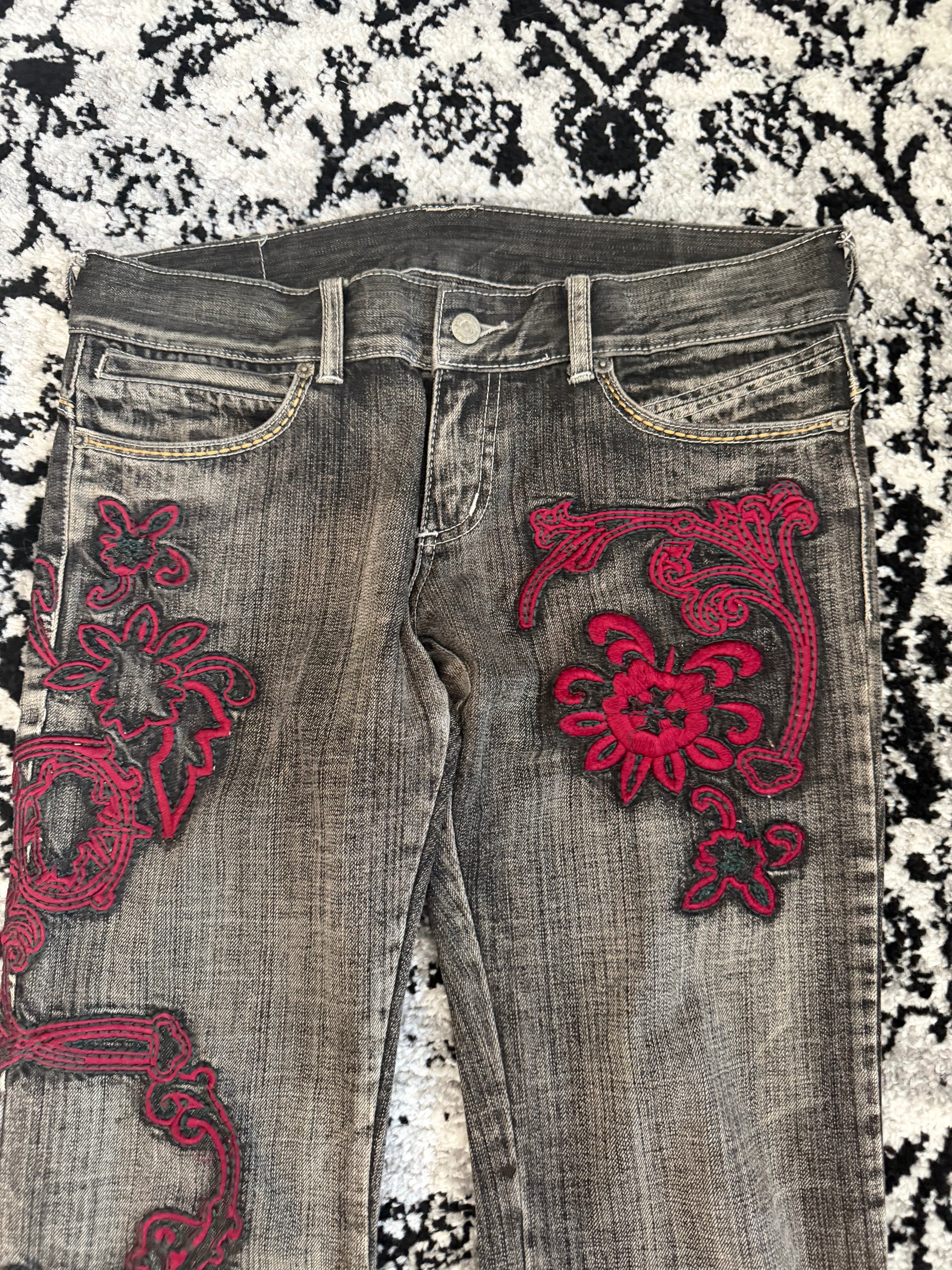 Tornado Mart 00‘s Embroidered Flap Pocket Royal Flared Denim Pants