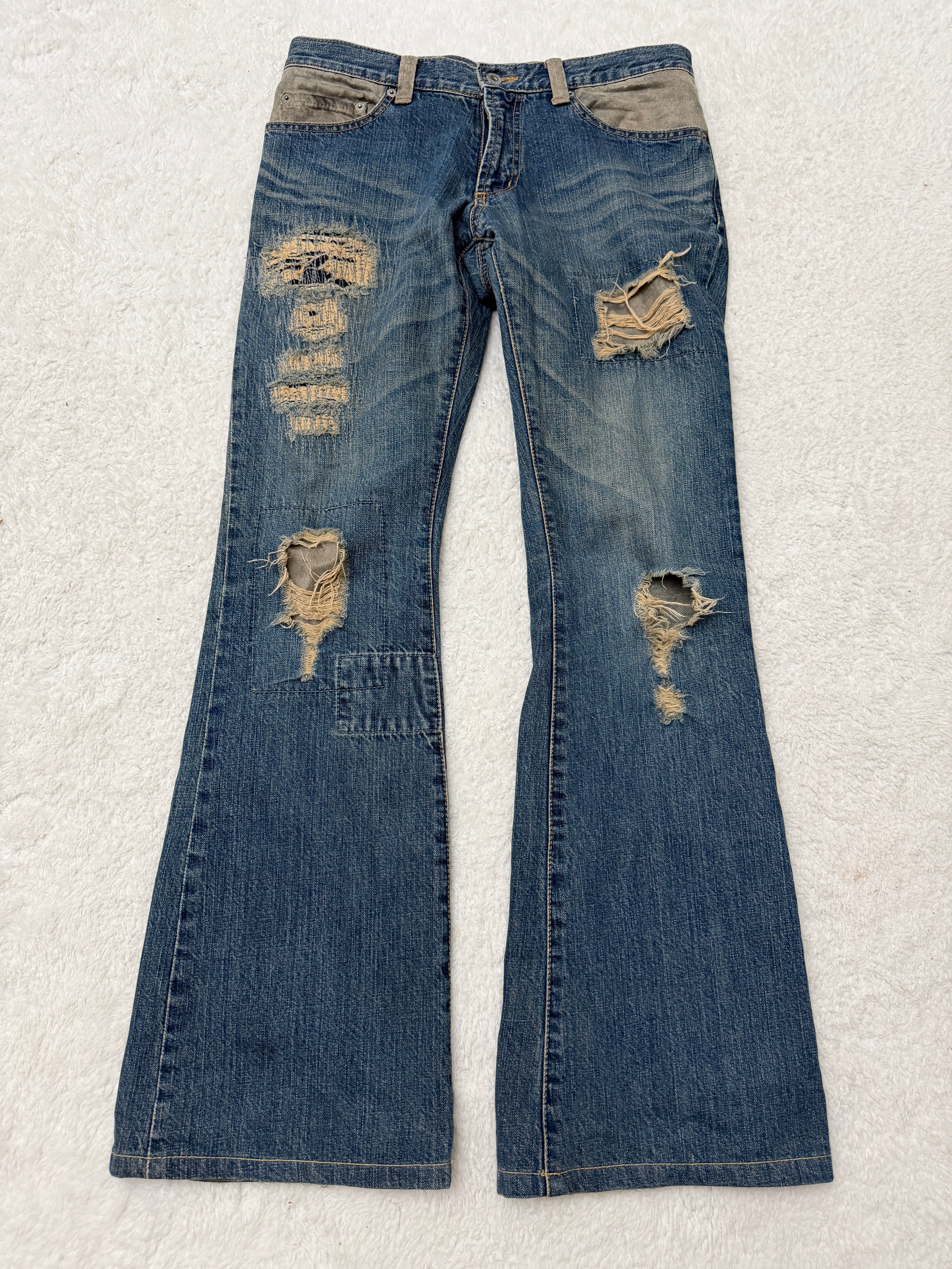 Morgan Homme Leather Detailed Flap Pocket Panel Flared Denim