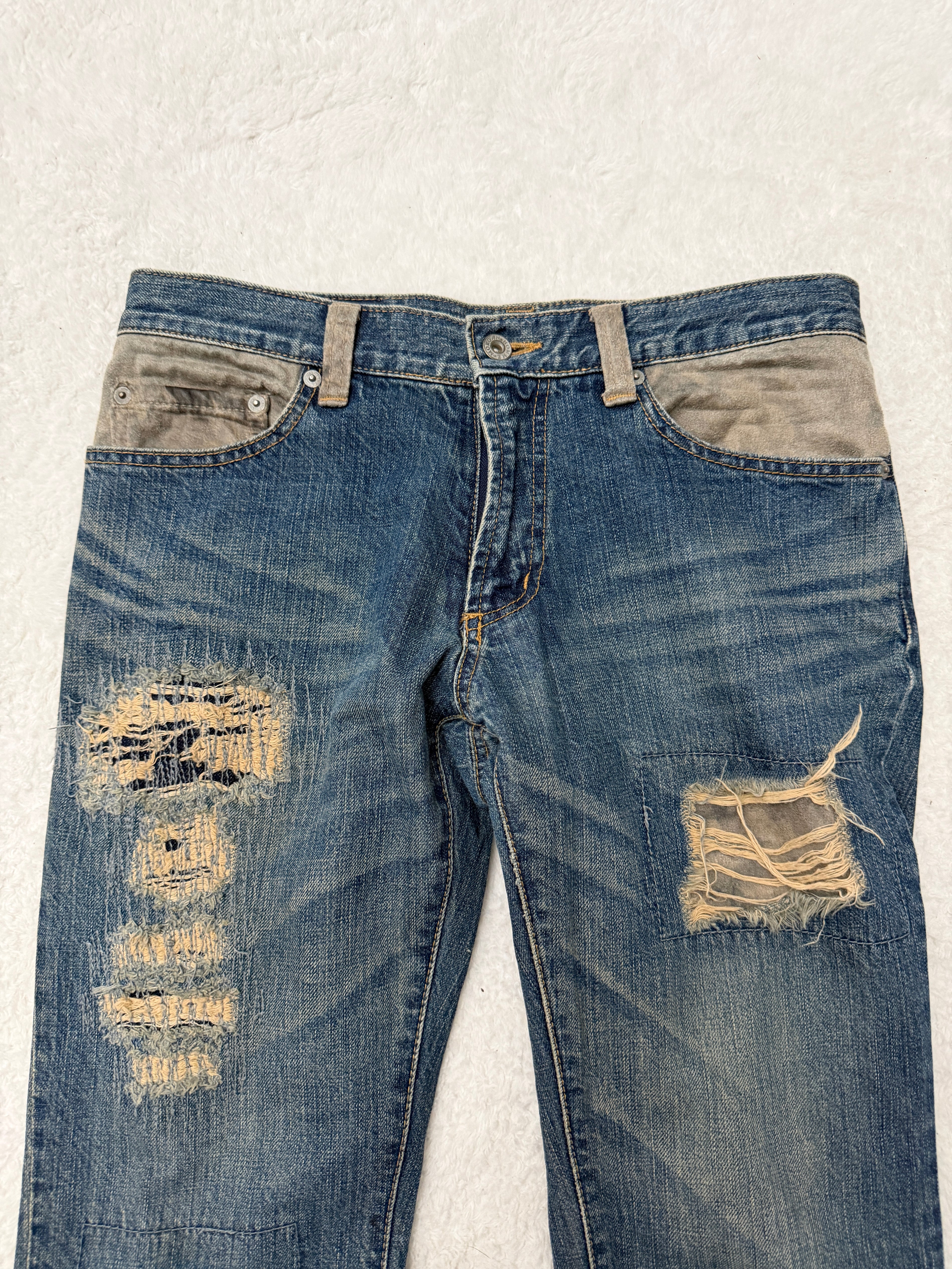 Morgan Homme Leather Detailed Flap Pocket Panel Flared Denim