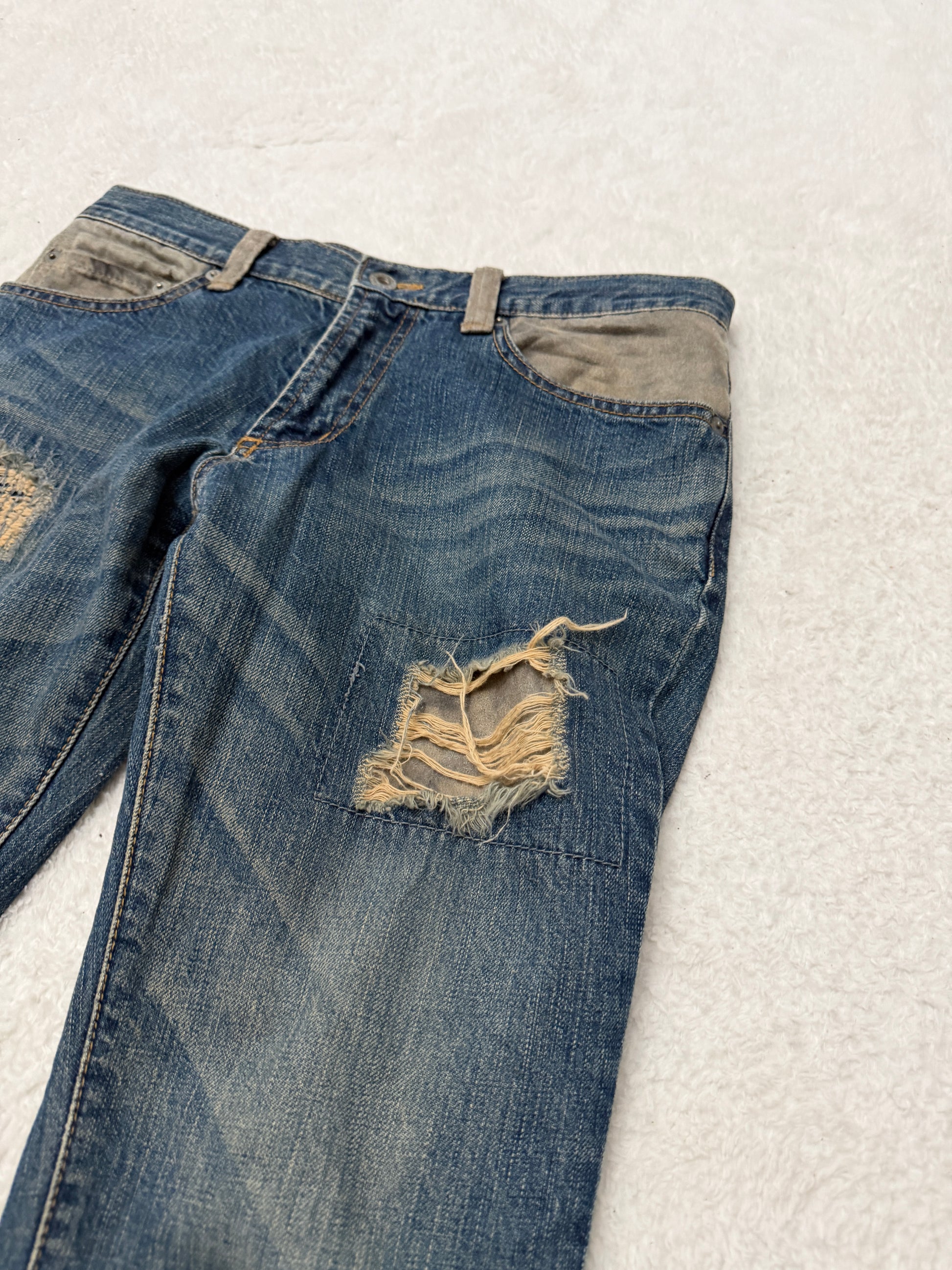 Morgan Homme Leather Detailed Flap Pocket Panel Flared Denim