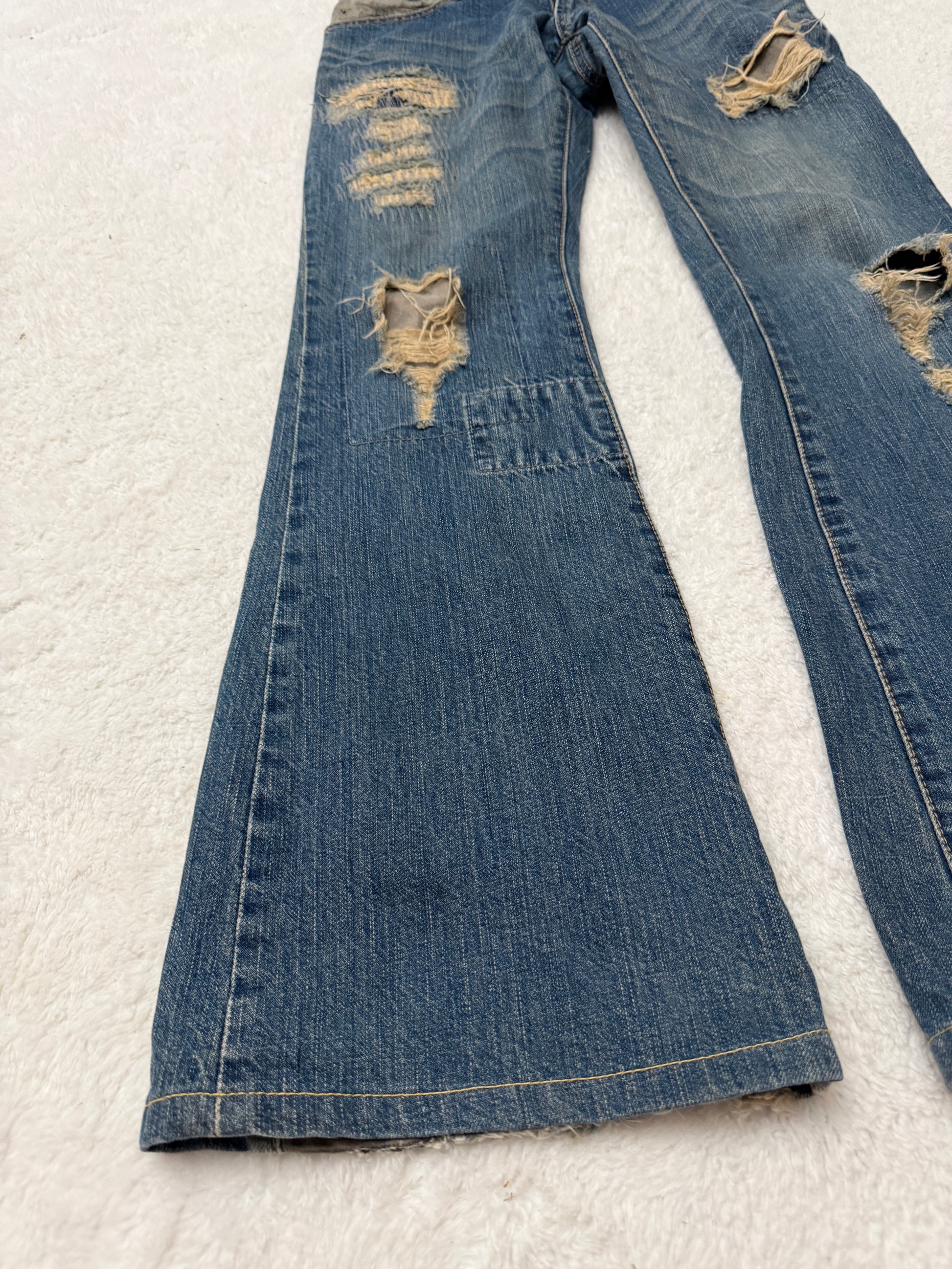 Morgan Homme Leather Detailed Flap Pocket Panel Flared Denim