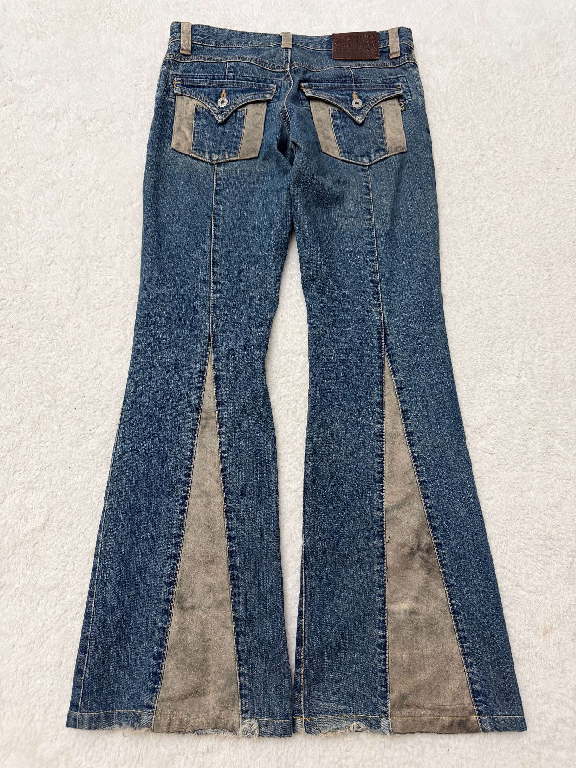 Morgan Homme Leather Detailed Flap Pocket Panel Flared Denim
