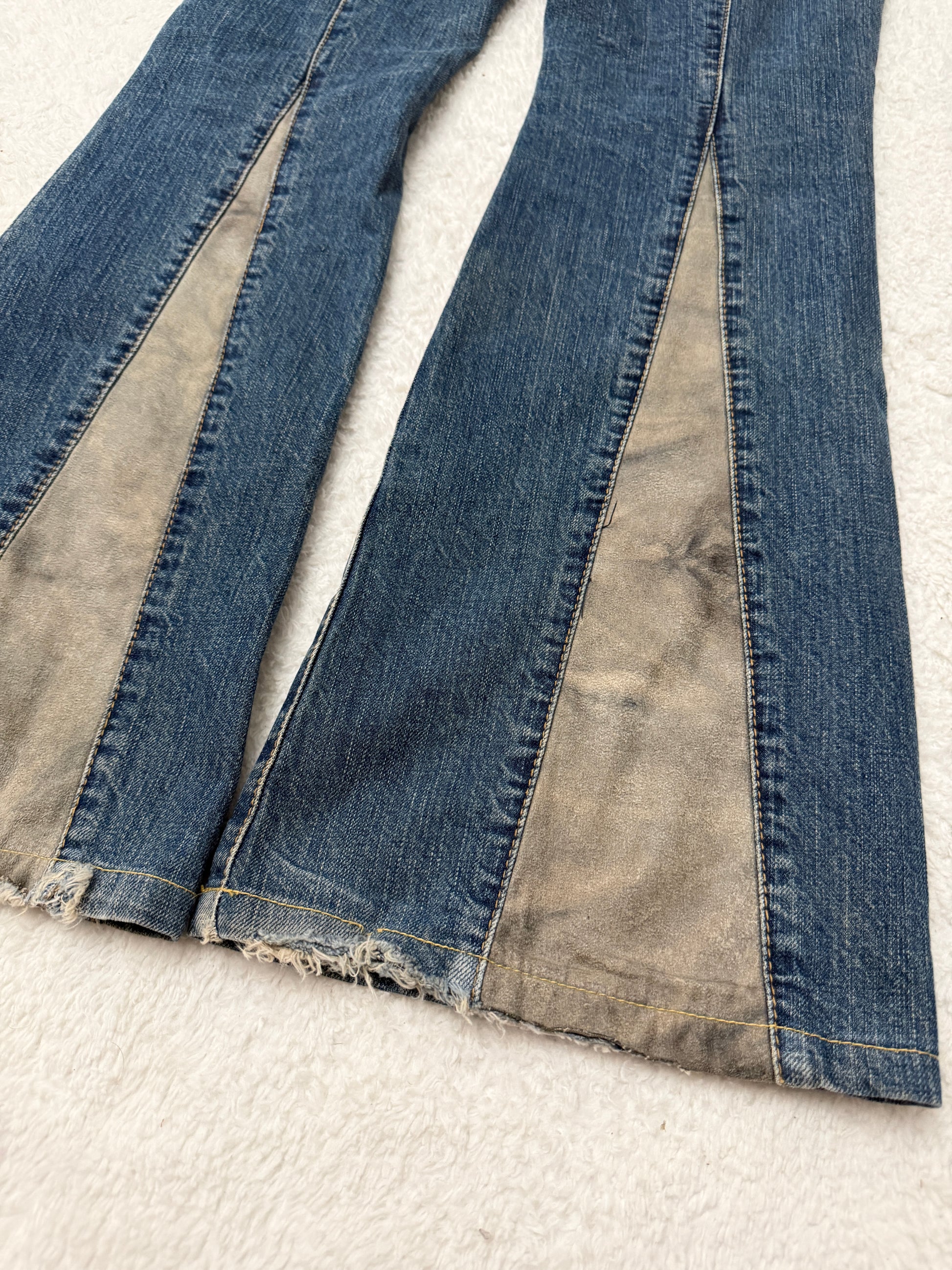 Morgan Homme Leather Detailed Flap Pocket Panel Flared Denim