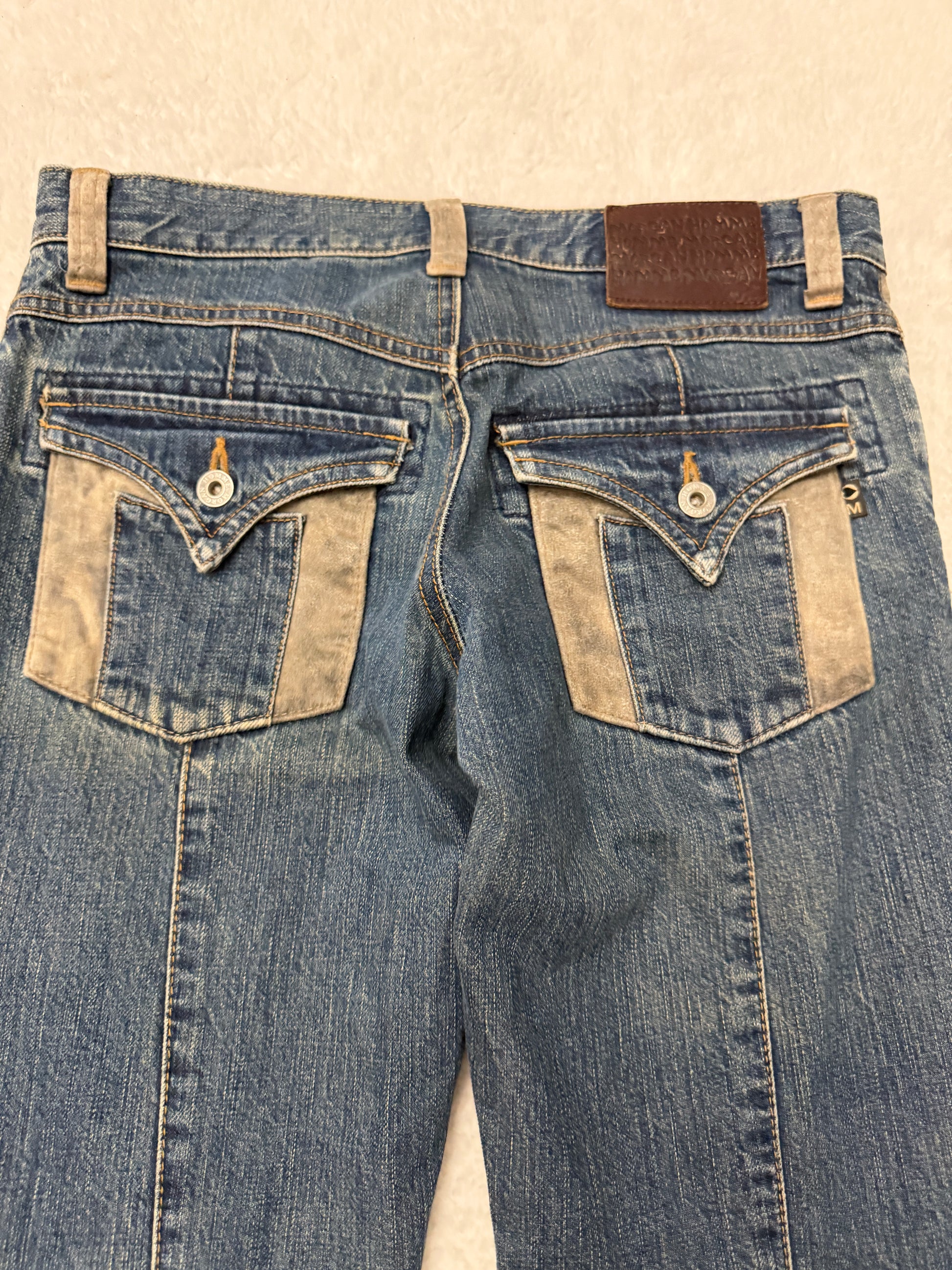 Morgan Homme Leather Detailed Flap Pocket Panel Flared Denim