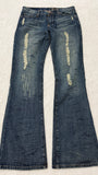 Fuzzy Crystal Distressed Acid Wash Flared Pants