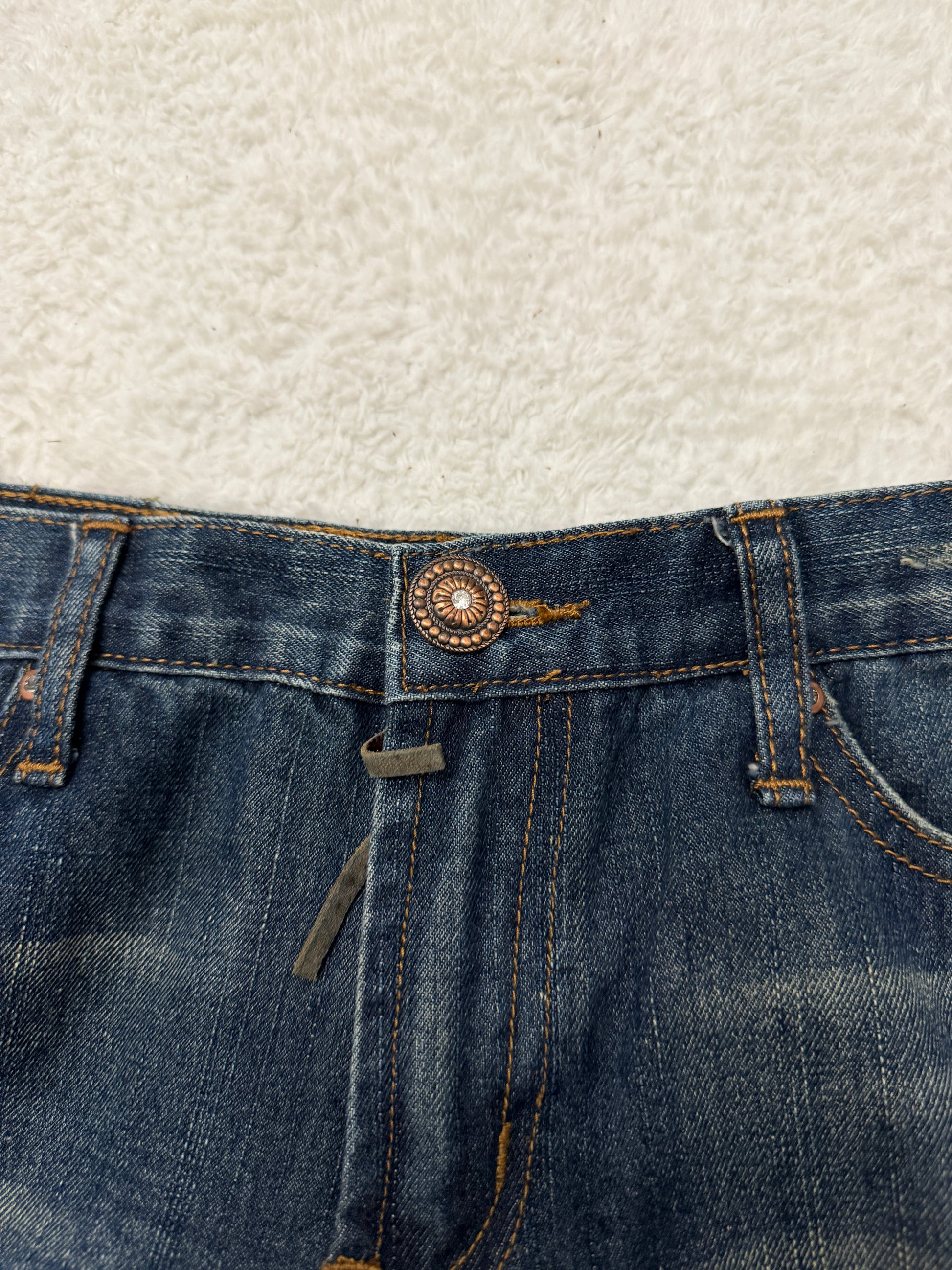Fuzzy Crystal Distressed Acid Wash Flared Pants