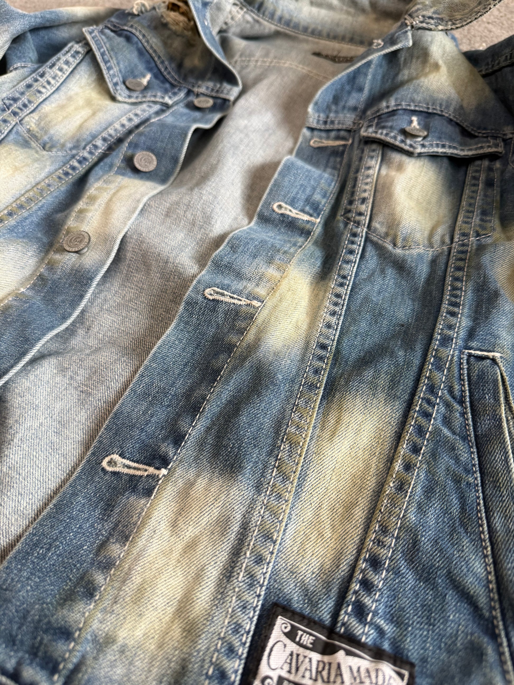 Cavaria Leopard distressed denim jacket