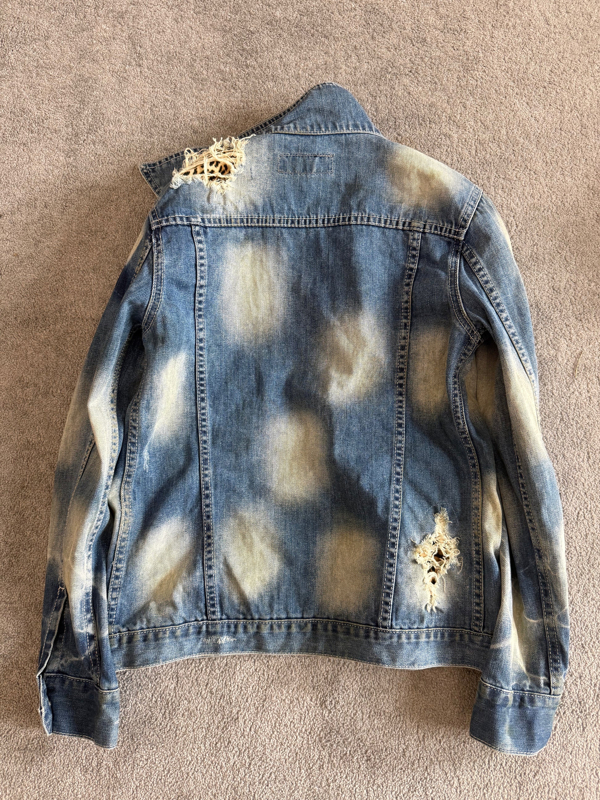 Cavaria Leopard distressed denim jacket