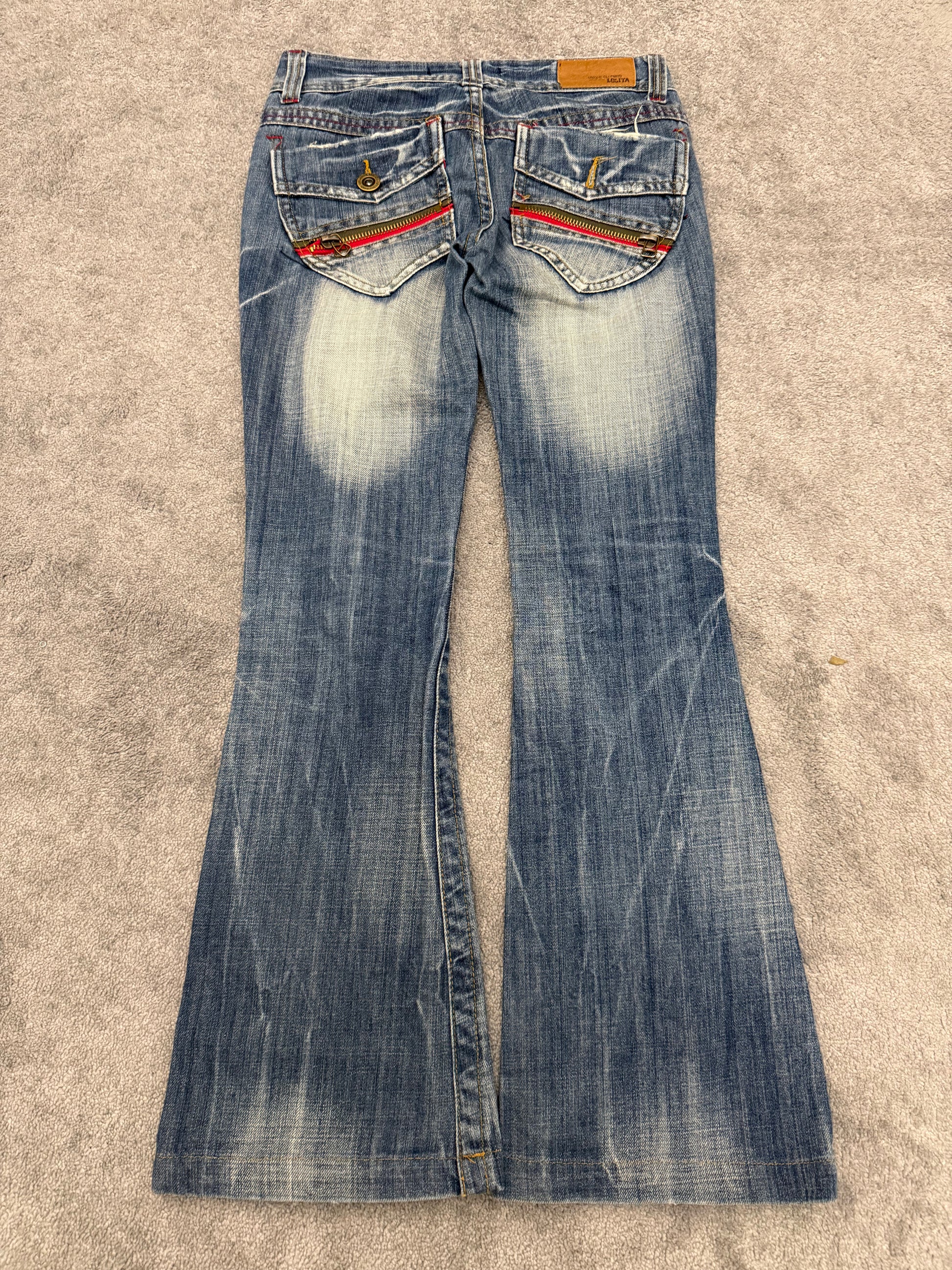 Lolita whisker washed distressed flared jeans