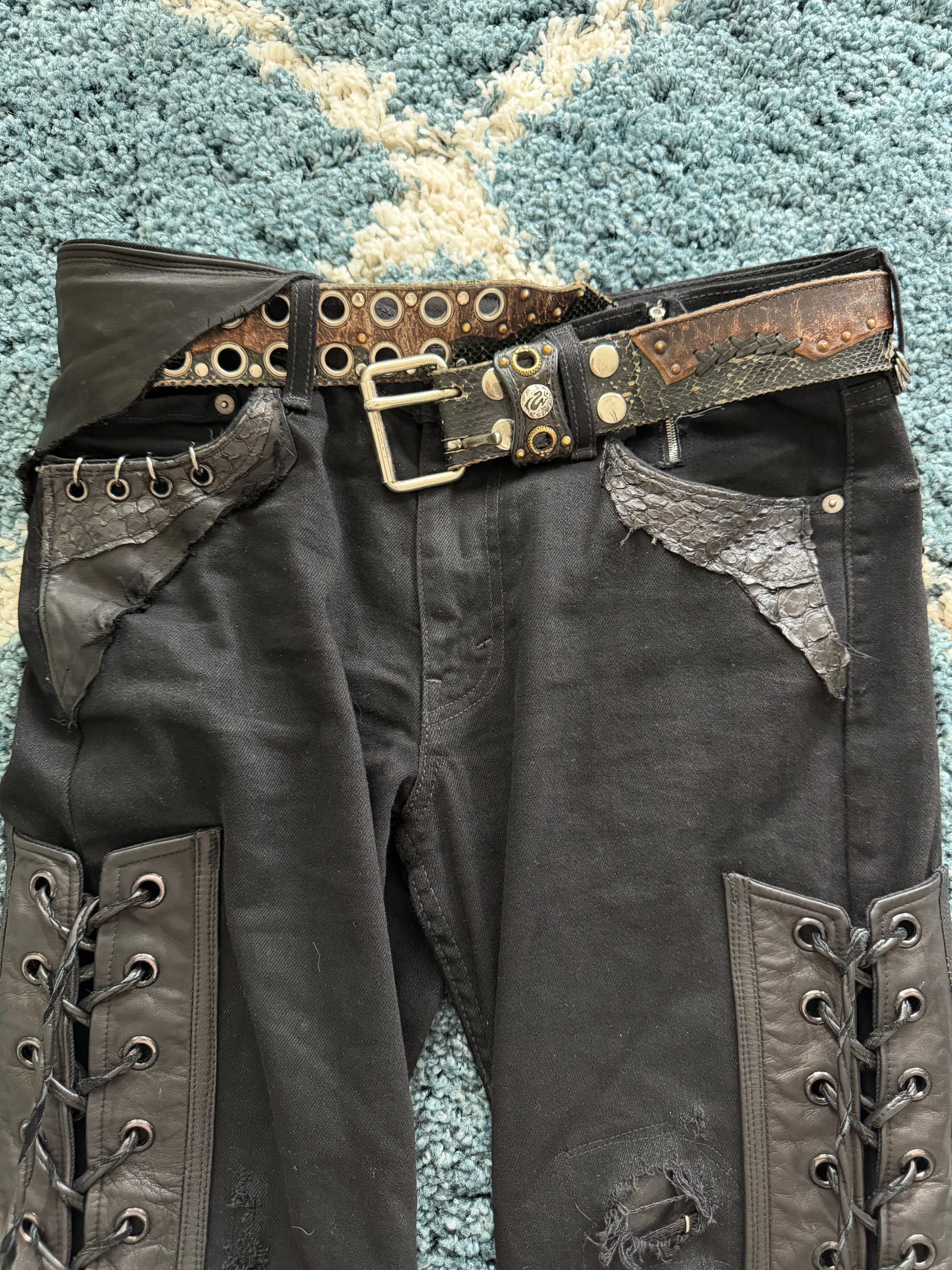 Shohei Takamiya Custom Snakeskin Flared Pierced Pants