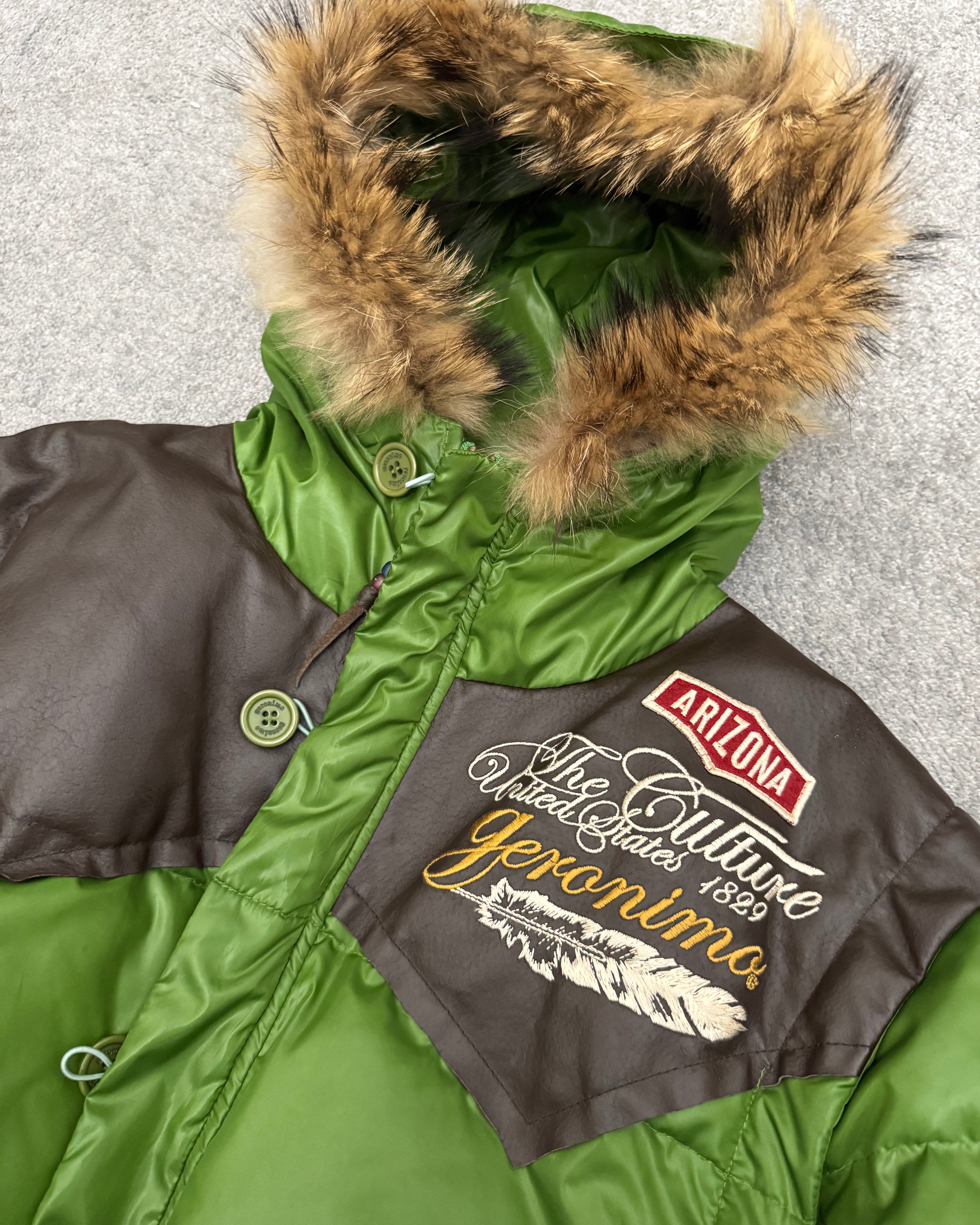 Geronimo convertible toxic leather hardware fur puffer jacket