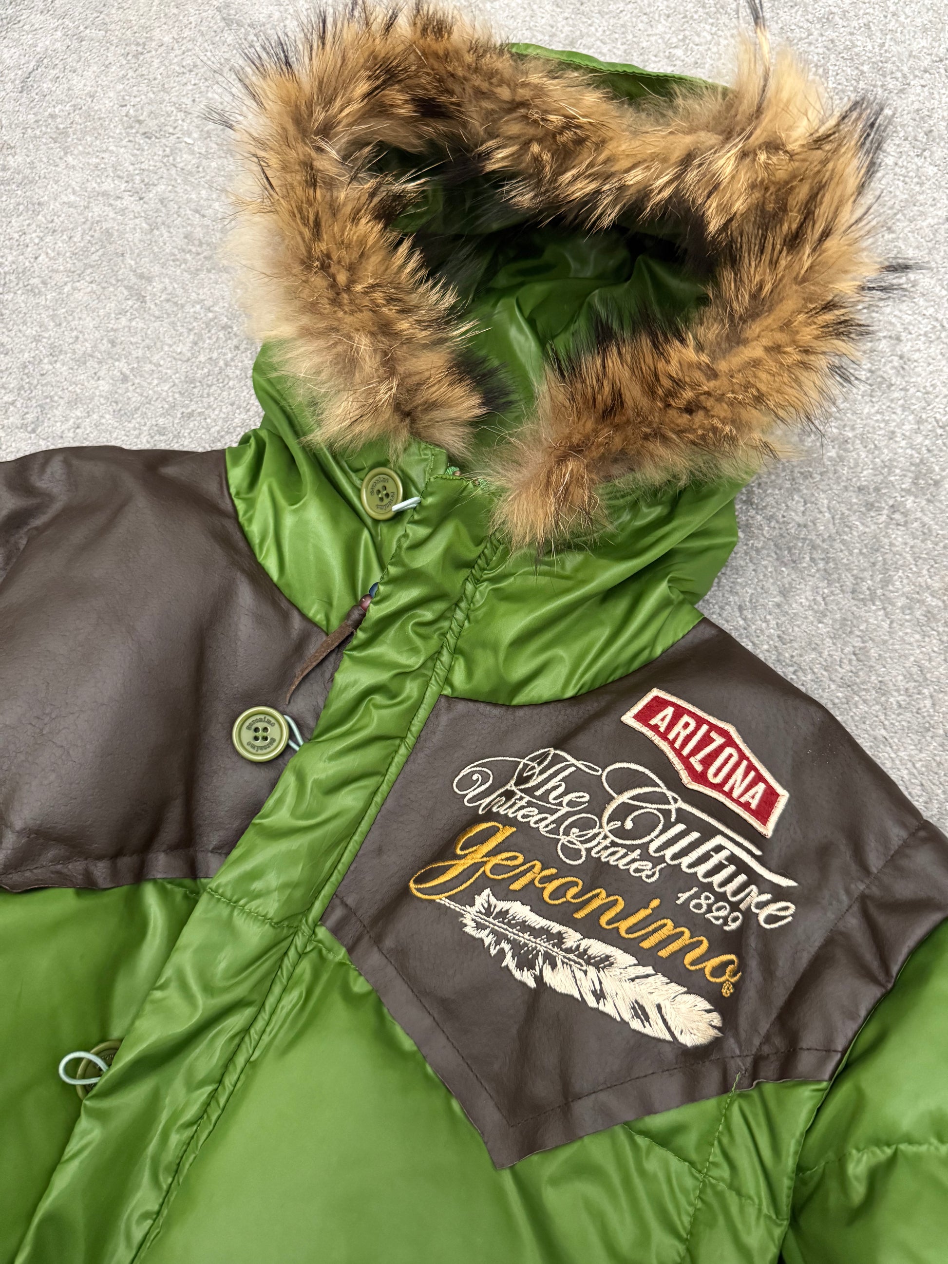 Geronimo convertible toxic leather hardware fur puffer jacket